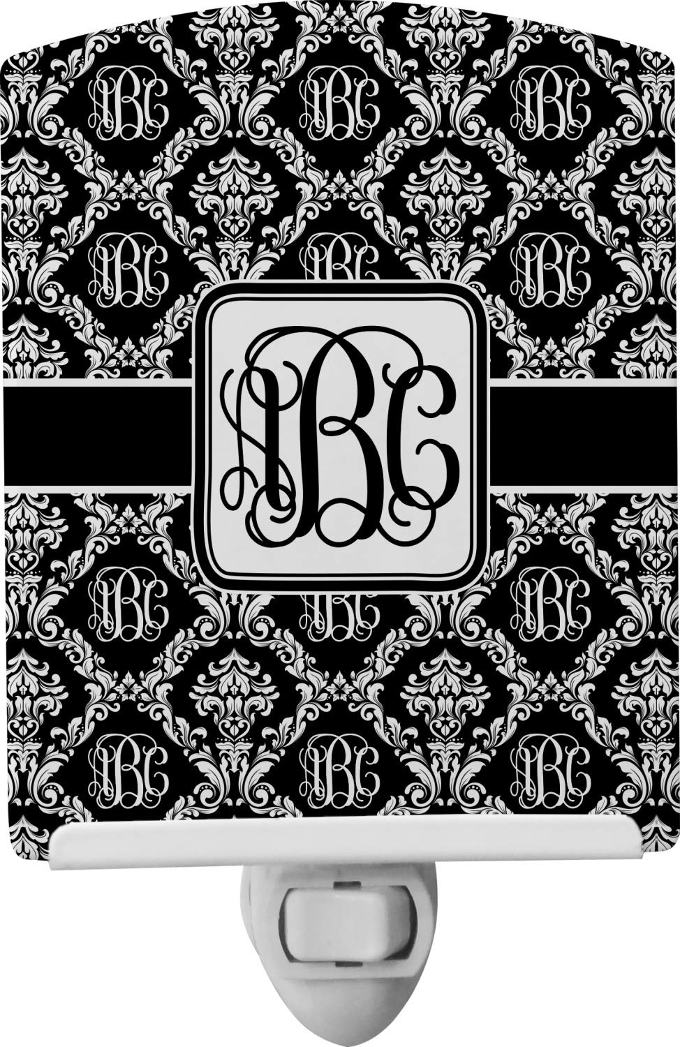 Personalized Monogrammed Damask Ceramic Night Light - Custom Name LED Bedside Lamp for Nursery, Kids Room, Bathroom & Home Decor