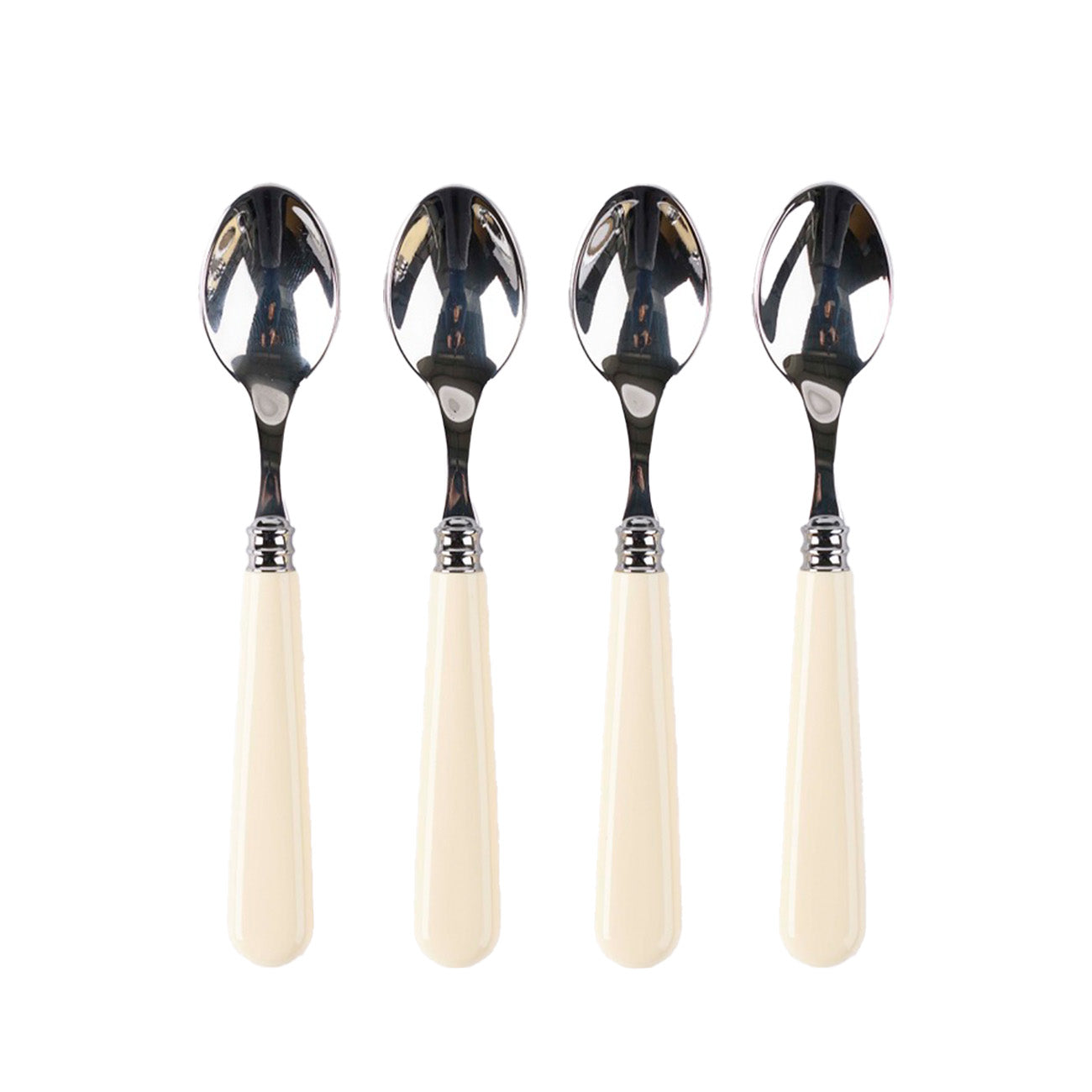 Premium Stainless Steel Teaspoons Set of 4 - Elegant Cream Color Dessert Spoons for Tea, Coffee, Ice Cream & Dessert Serving - Perfect for Home, Restaurant & Party Use