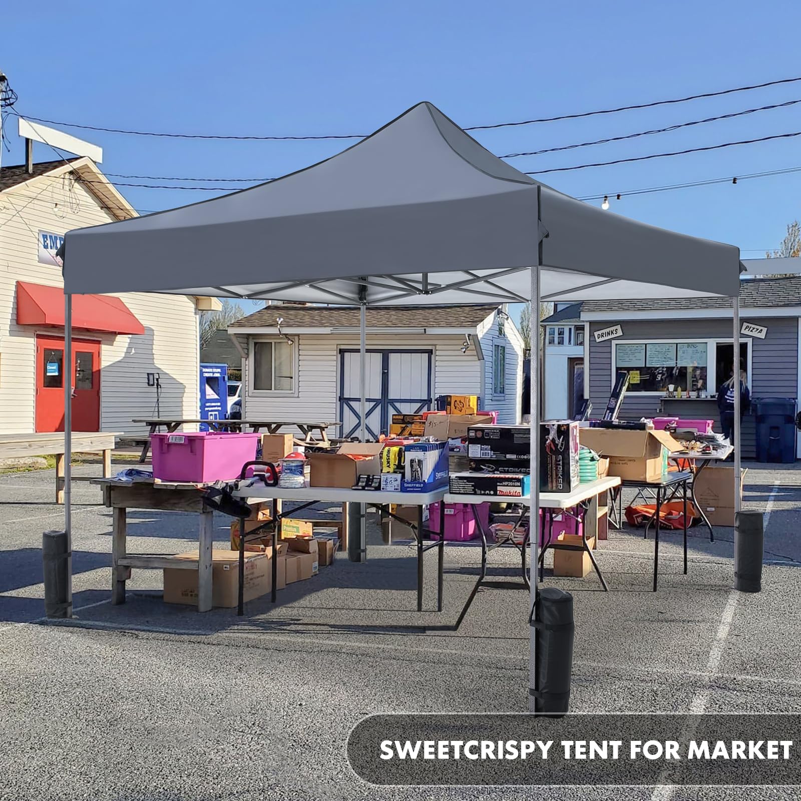 Sweetcrispy 10x10 Pop Up Canopy Tent - Heavy Duty Waterproof Portable Shade with Sand Bags for Outdoor Parties, Backyard Events, Camping & Beach - Dark Grey Shelter