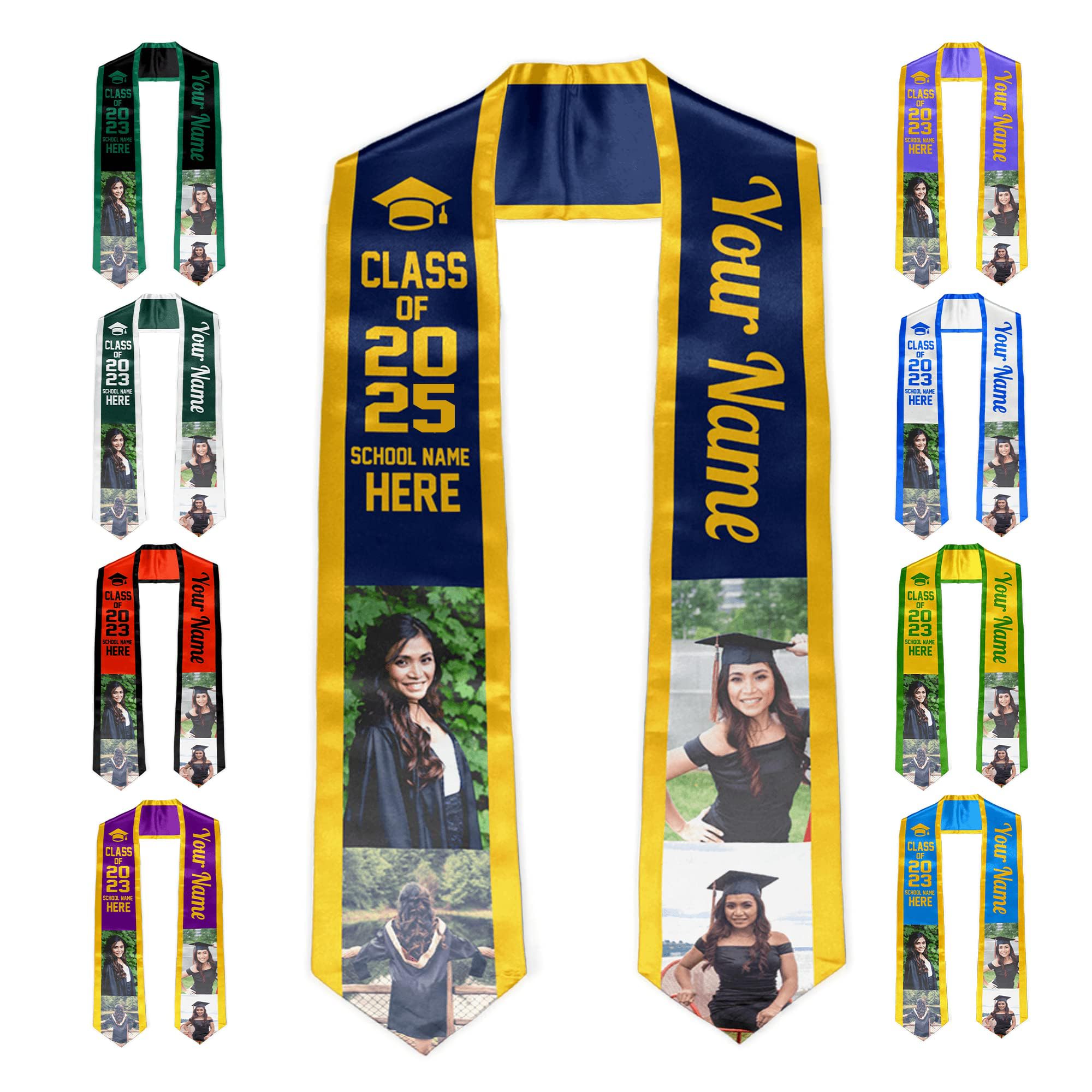 Custom Graduation Stole Sash with Name & Photos - Personalized Class of 2025 Gift for High School & College Graduates | Perfect for Commencement Ceremonies & Graduation Photos