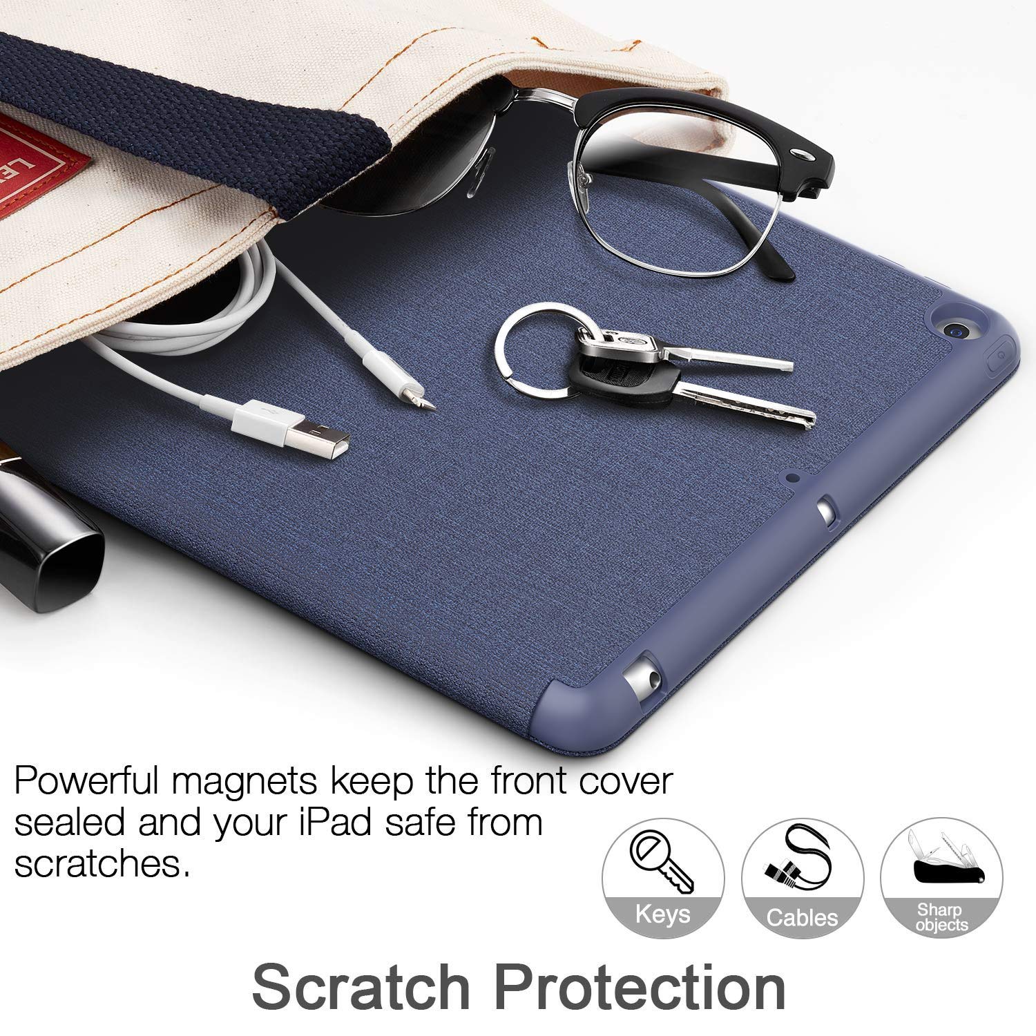 Shockproof iPad 6th/5th Generation Case with Pencil Holder - Full Body Protection Cover for Apple iPad 9.7 inch 2018/2017, Navy Blue | Auto Wake/Sleep | Soft TPU Back | Perfect for Work, School & Travel Protection