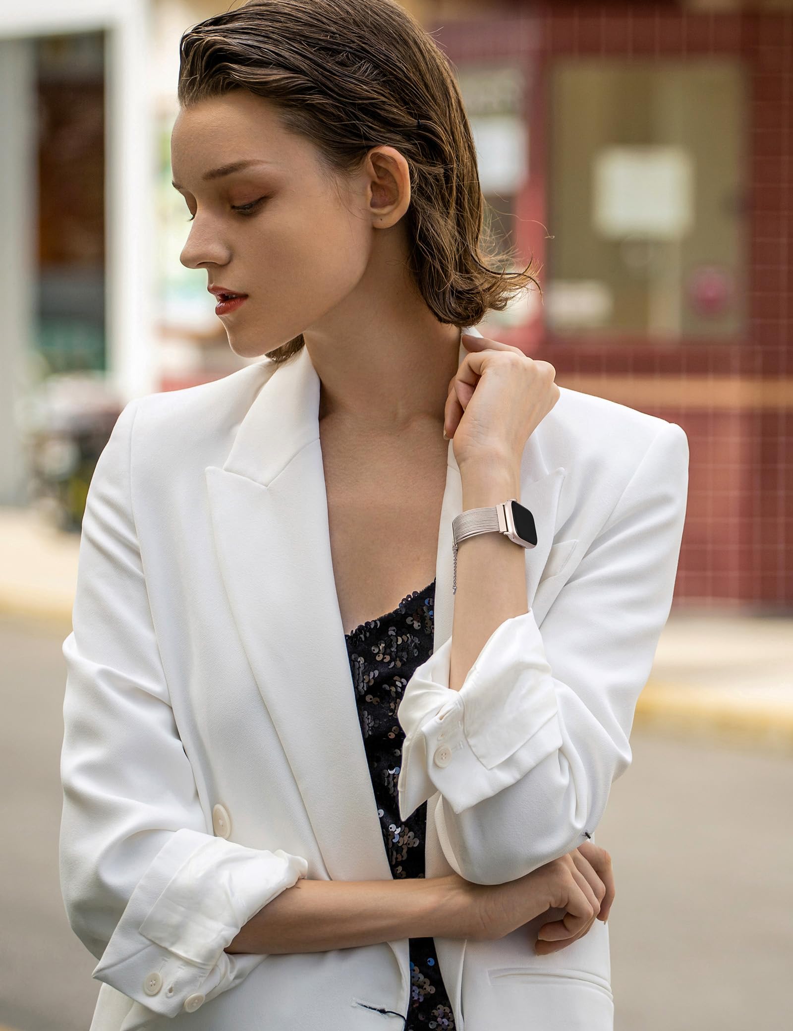 Wearlizer Stainless Steel Tassel Strap Metal Chain Bracelet for Apple Watch 38mm 40mm 41mm 42mm 44mm 45mm 46mm 49mm - Compatible with iWatch Ultra SE Series 10 9 8 7 6 5 4 3 2 - Elegant Dressy Watch Band for Women - Perfect for Work, Parties & Special Occasions