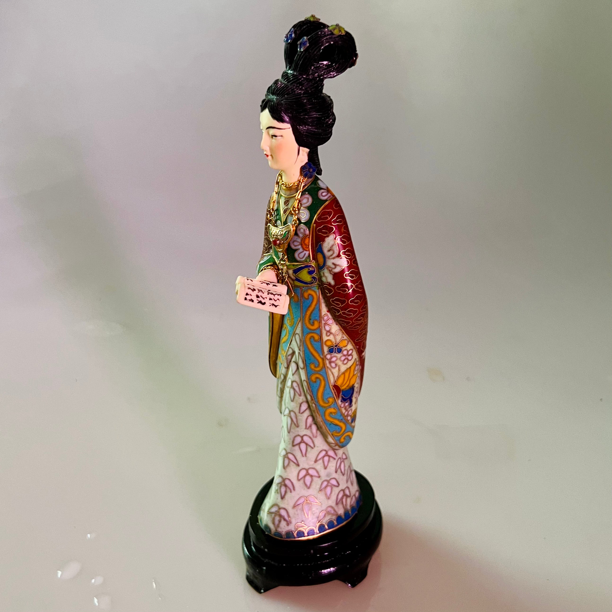 Exquisite Red Chamber Cloisonne Statue with Book - Chinese Handmade Porcelain Figurine for Home Decor, Office Display & Gift Giving