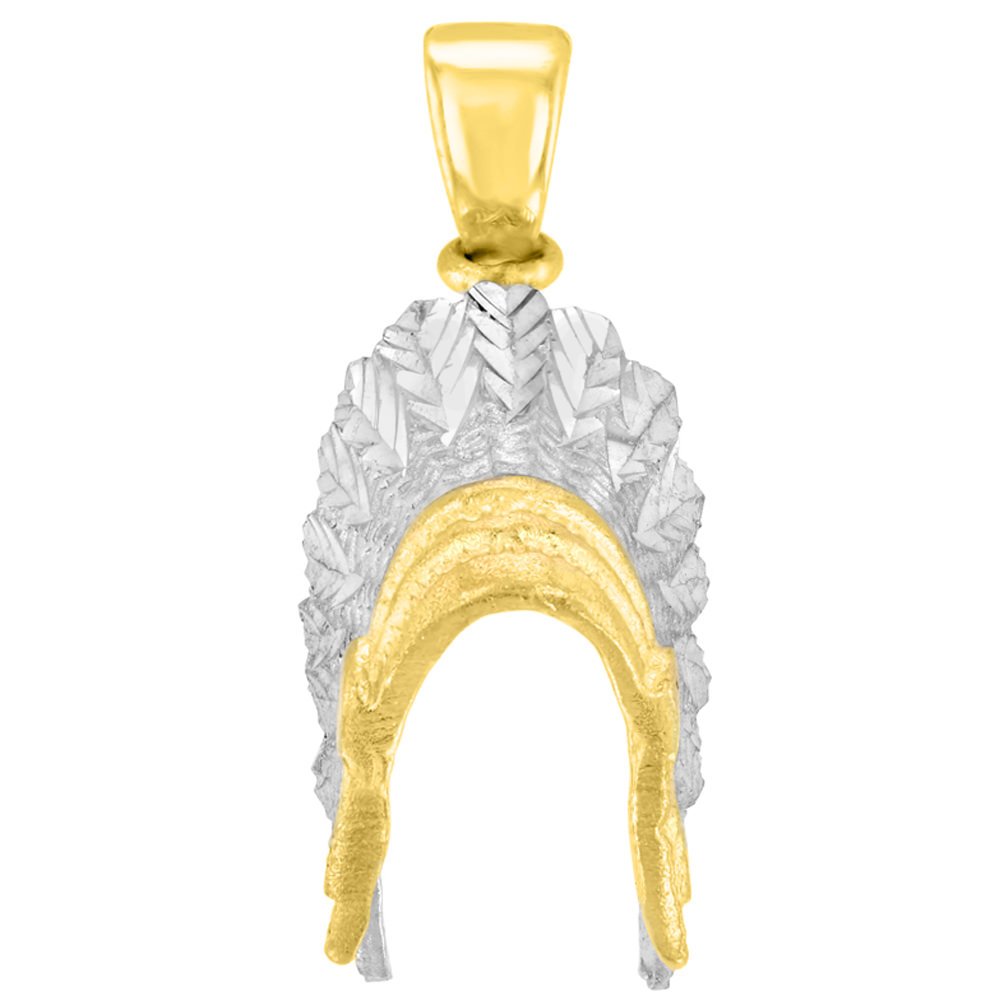 14K Solid Yellow Gold Native American War Bonnets Charm Pendant - Handmade Jewelry for Women, Perfect for Gifts, Special Occasions & Cultural Fashion Statements