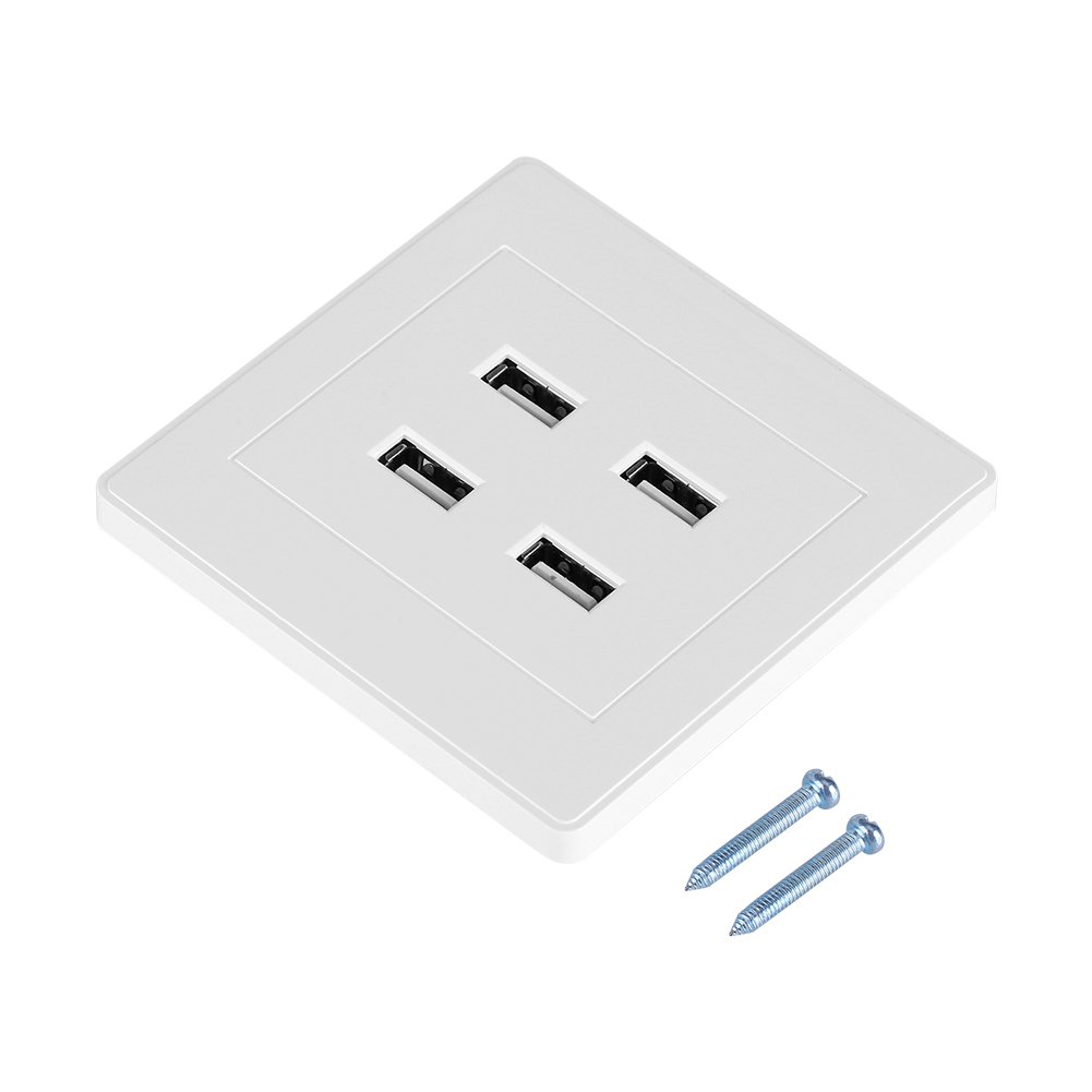Wall Mounted USB Power Outlet with 4 Ports - Fast Charging USB Wall Socket for Home & Office - Perfect for Bedrooms, Kitchens and Workspaces