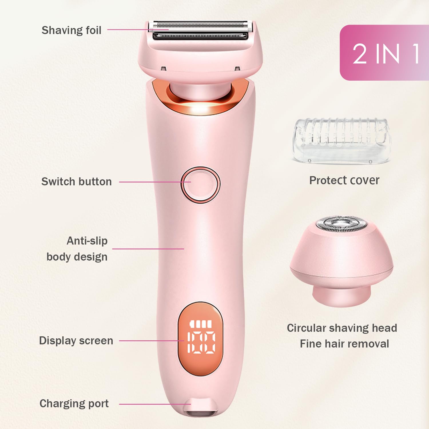 Livora Electric Shaver for Women - Rechargeable Wet/Dry Bikini Trimmer & Body Hair Remover for Legs, Underarms, Pubic Area | Silk Glide Technology | Painless Hair Removal for Smooth Skin | Perfect for Travel, Gym & Everyday Use (Pink)