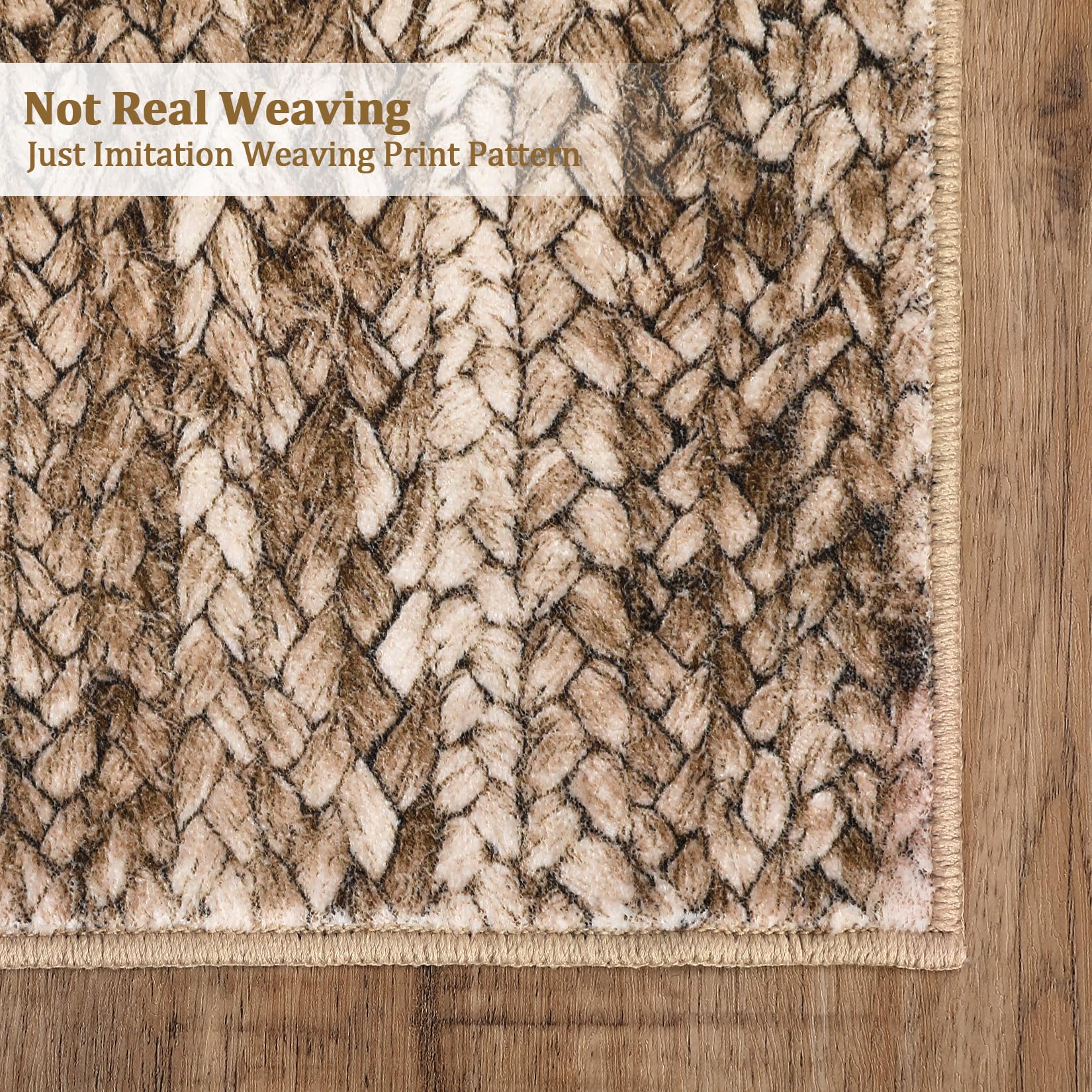 GARVEE 2x6 Washable Braided Runner Rug - Non-Slip Low Pile Modern Kitchen & Bathroom Rug - Ultra Thin Lightweight Indoor Carpet for Hallway, Entrance, Living Room - Foldable Home Decor (Brown)