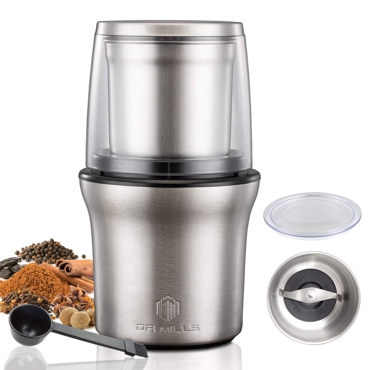DR MILLS DM-7412N Electric Coffee & Spice Grinder - 200W Small Food Grinder with Detachable Cup & SUS304 Stainless Steel Blade - Perfect for Home Kitchen, Coffee Shops, and Baking Needs