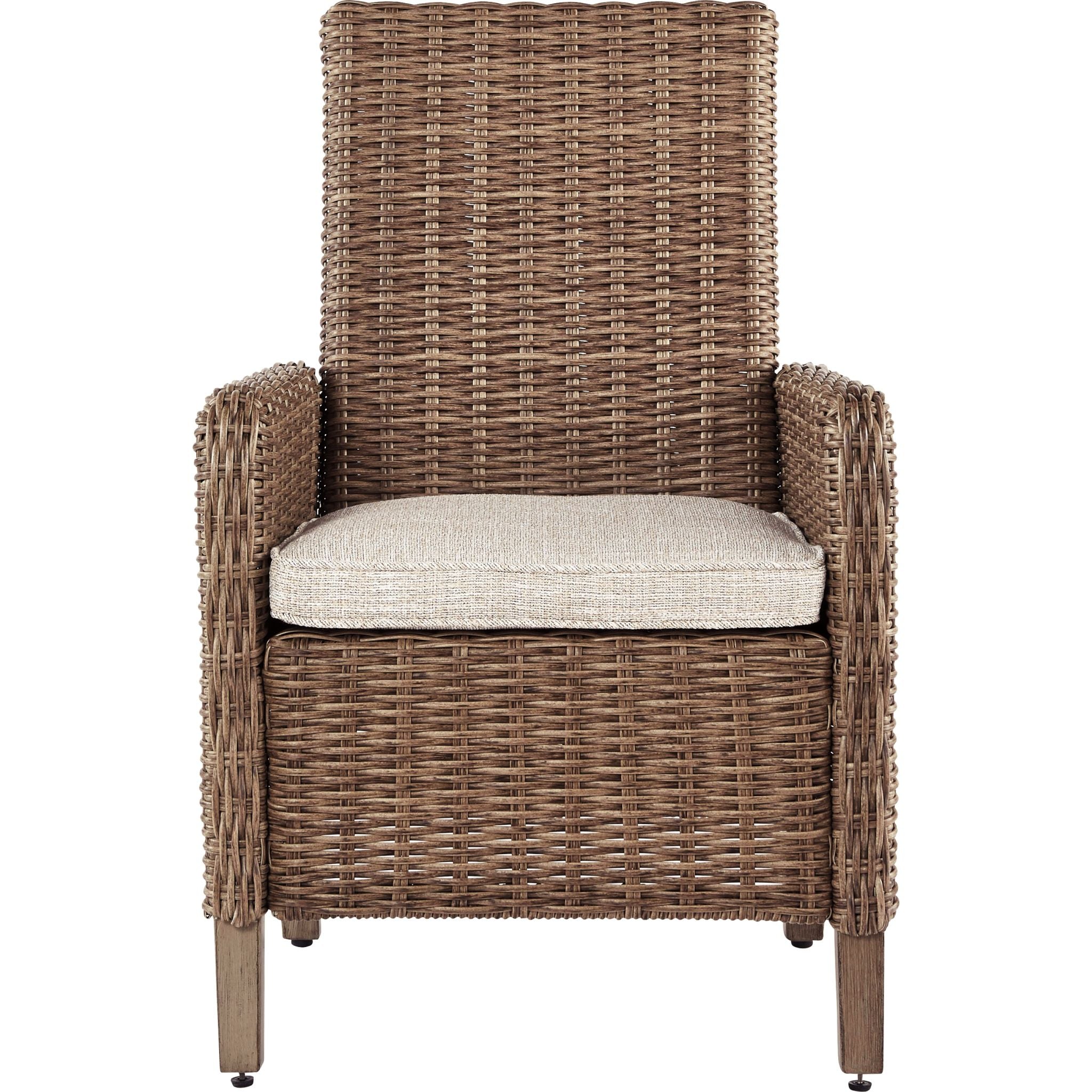 Beachcroft Outdoor Patio Chair with Cushion - Set of 2, Beige Waterproof Wicker Furniture for Poolside, Garden, Deck & Backyard Relaxation