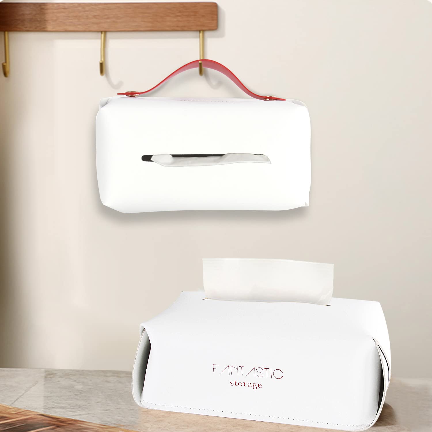 Premium PU Leather Wall-Mounted Tissue Box Holder - Waterproof Multifunctional Tissue Dispenser for Bathroom, Vanity, Nightstand, Office & Car - Space-Saving Home & Car Accessory for Daily Convenience