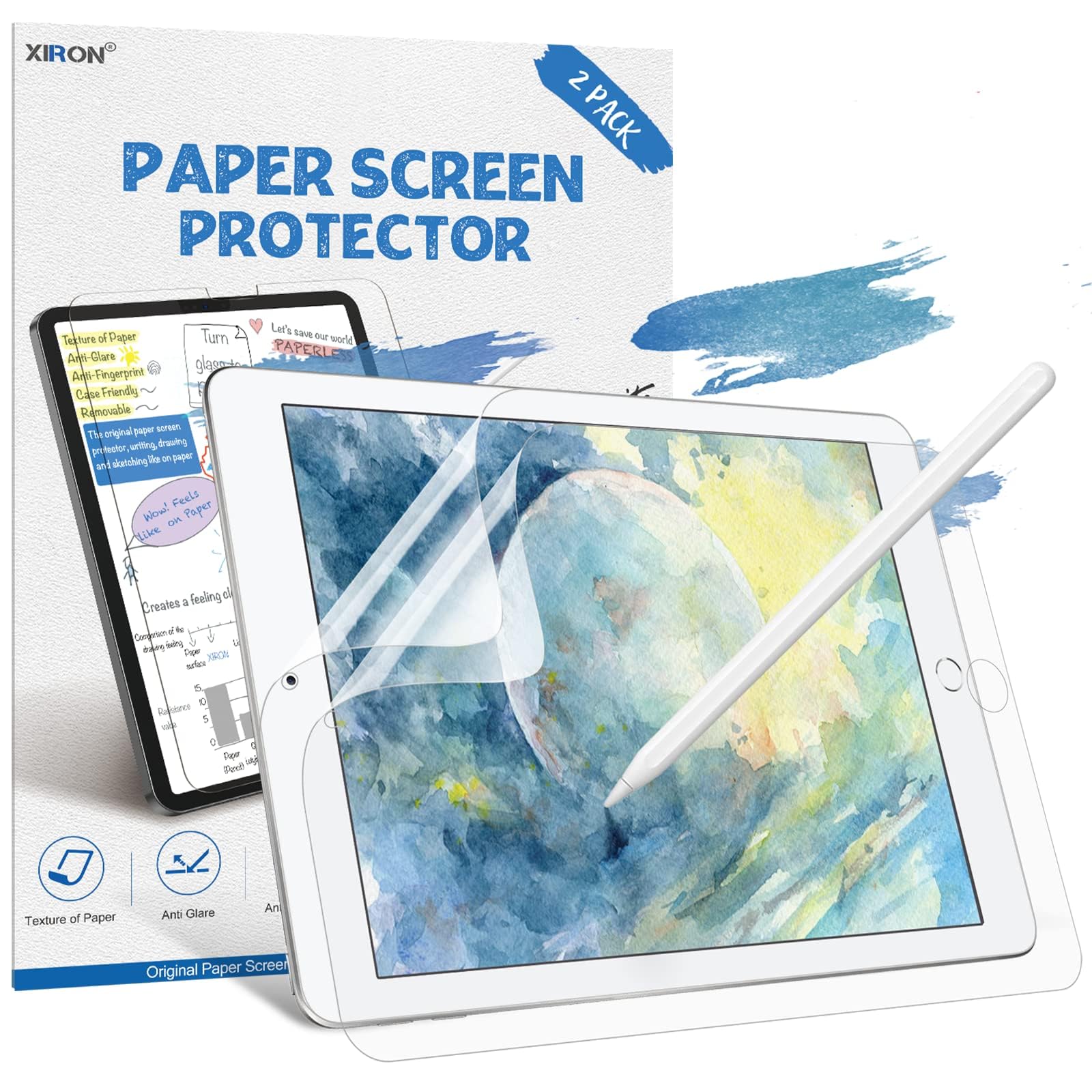 XIRON 2-Pack Matte PET Paper Screen Protector for iPad 9th/8th/7th Generation (10.2 Inch 2021/2020/2019) - Anti Glare Film with Paper-Like Writing Feel - Perfect for Drawing, Note Taking & Eye Protection