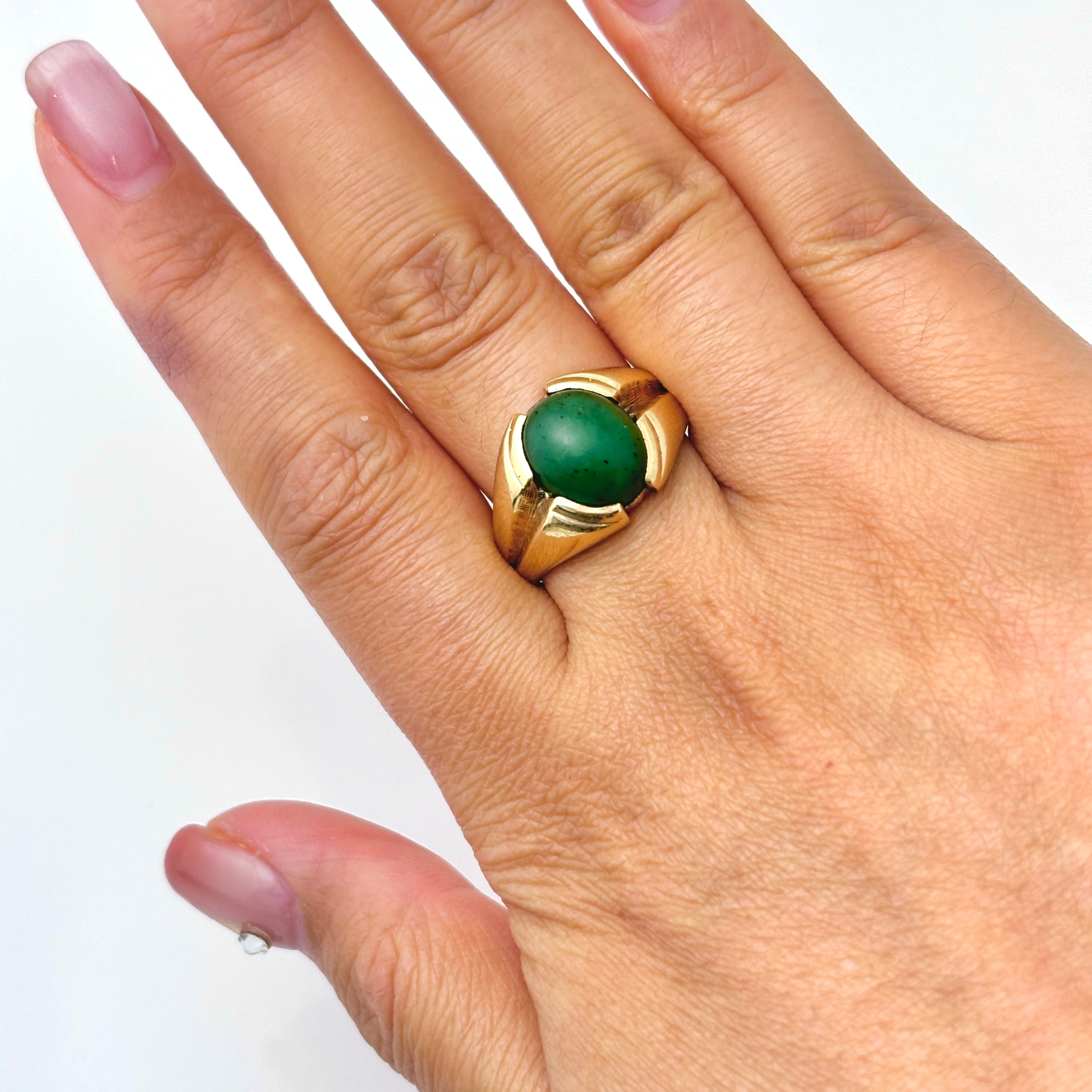 10K Yellow Gold Nephrite Jade Solitaire Ring - Size 10 | Elegant Handmade Jewelry for Women, Perfect for Weddings, Anniversaries & Special Occasions