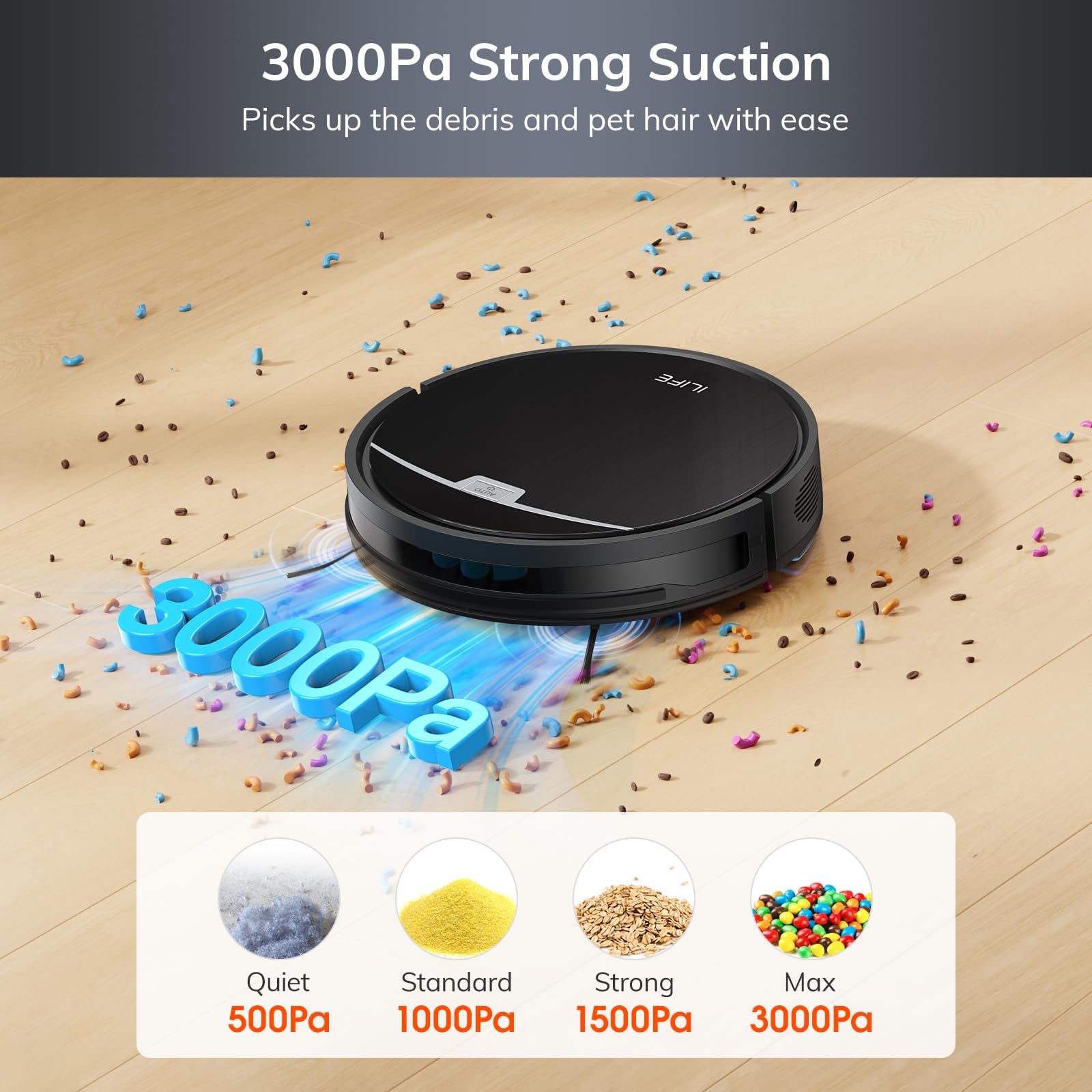 ILIFE V9 Pro Robot Vacuum and Mop Combo with Self-Emptying Base | 3000Pa Strong Suction | Smart Gyro Navigation | App/Alexa/Remote Control | 2.4G WiFi Compatible | Ideal for Hardwood Floors & Pet Hair | Perfect for Daily Cleaning in Homes with Pets & Kids (Black)