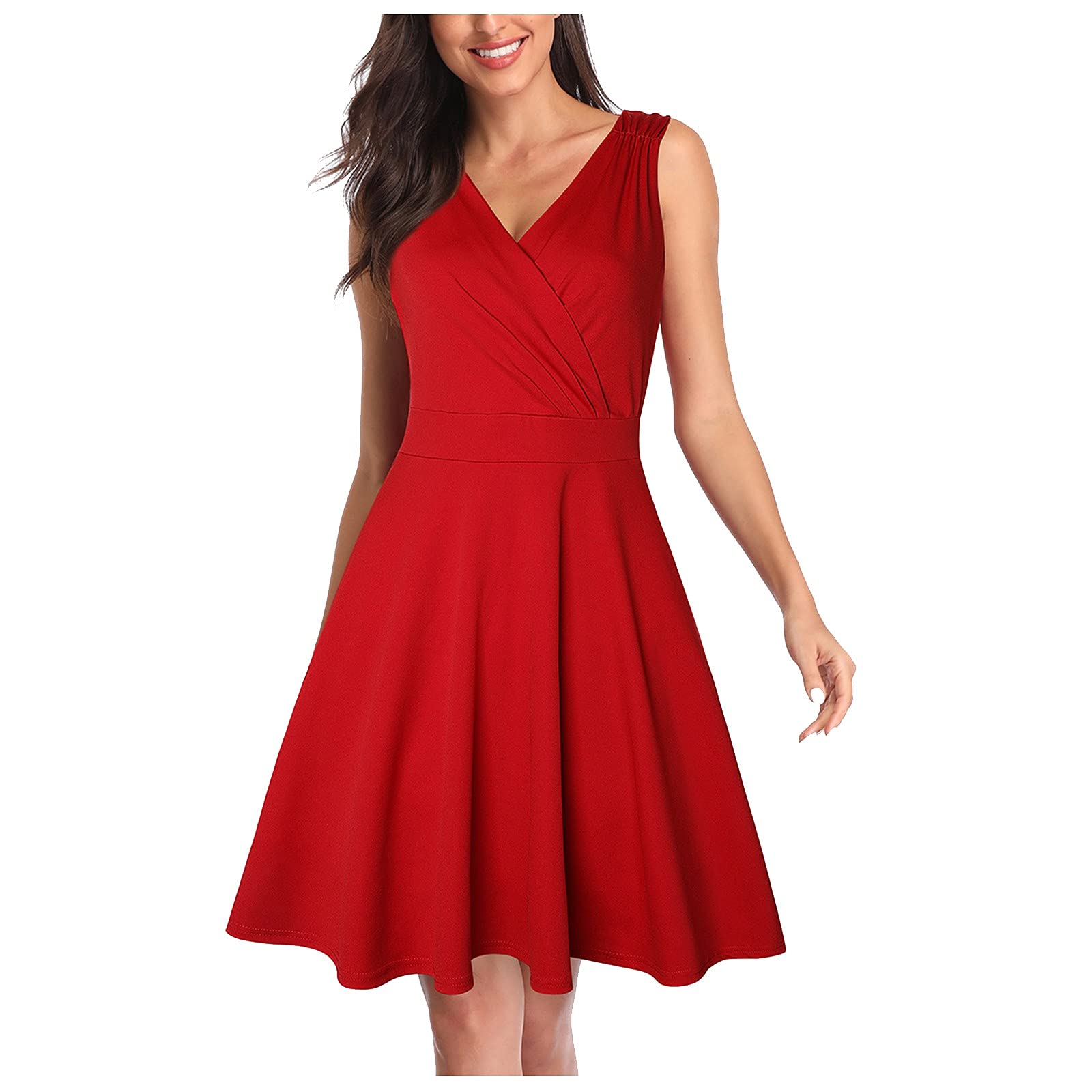 Vintage Sleeveless A-Line Summer Dresses for Women - Elegant Cocktail Party Wedding Swing Dress | Perfect for Beach Vacations, Date Nights & Special Occasions