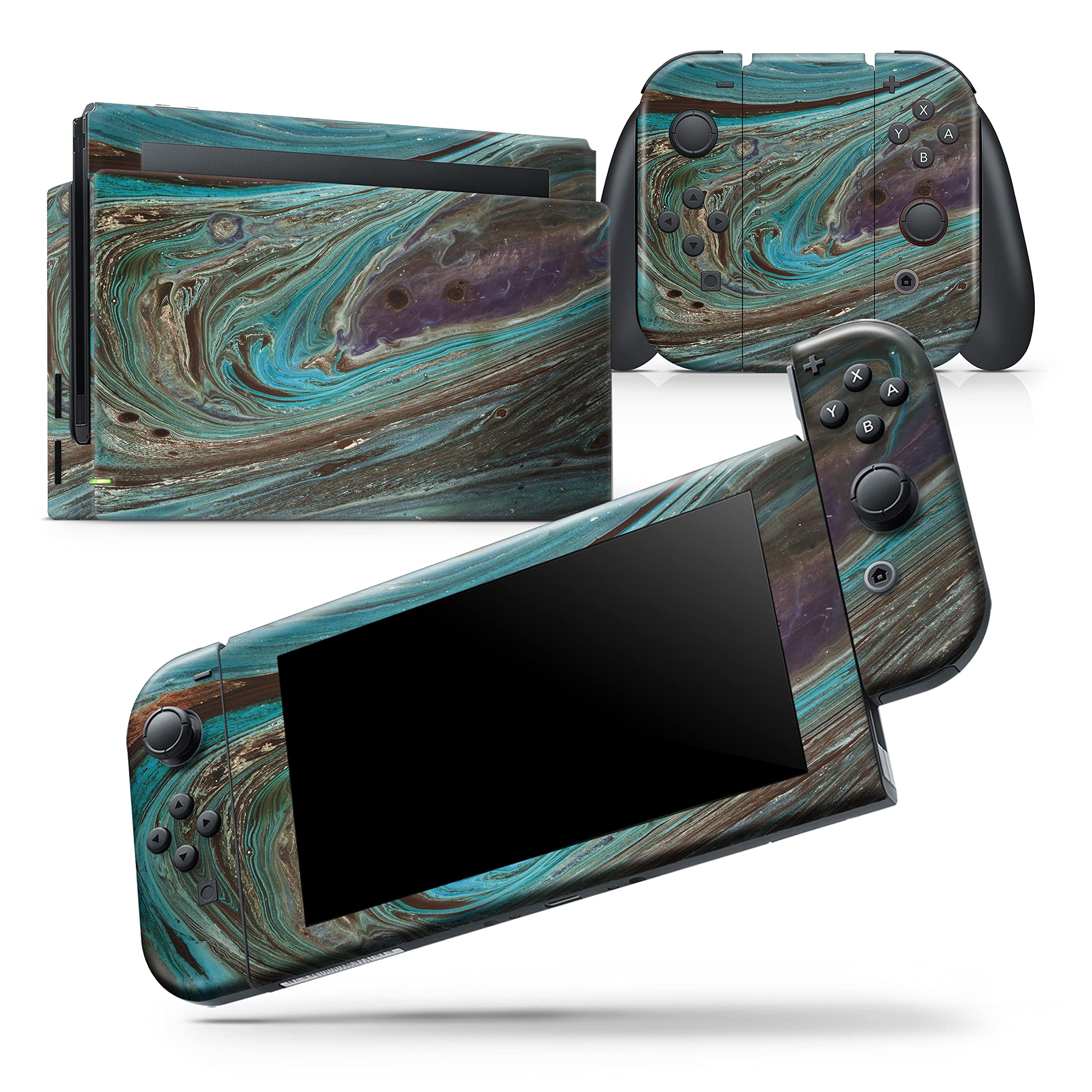 Nintendo Switch & Joy-Con Skin Decal - Scratch-Resistant Removable Vinyl Wrap Cover - Swirling Dark Acrylic Marble Design - Perfect for Gaming Protection & Customization - Great for Travel, Home Use & Gift Giving