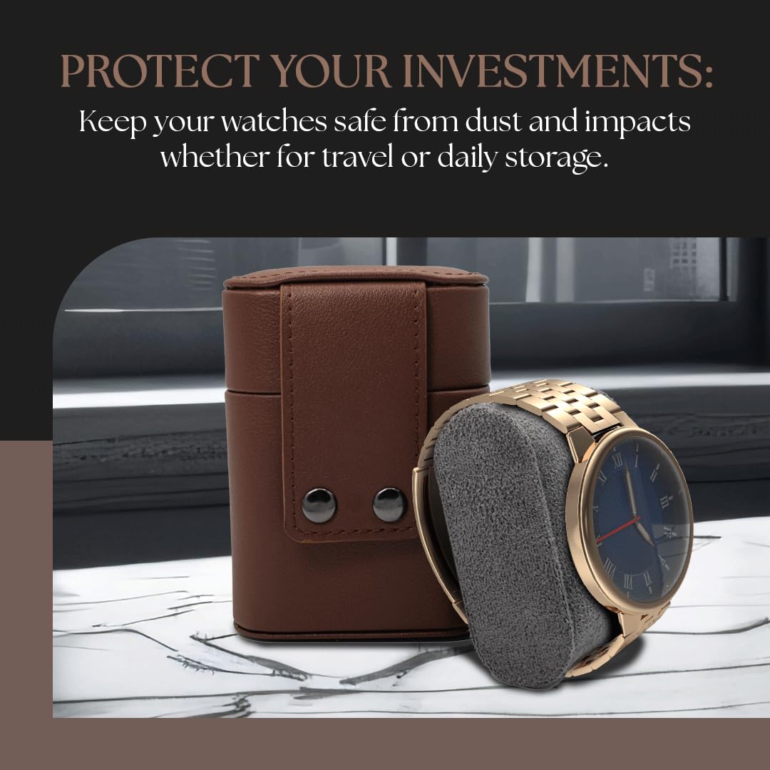 Premium Leather Travel Watch Case for Men - Luxury Wristwatch & Smartwatch Storage Organizer - Perfect for Business Trips, Vacations & Jewelry Protection