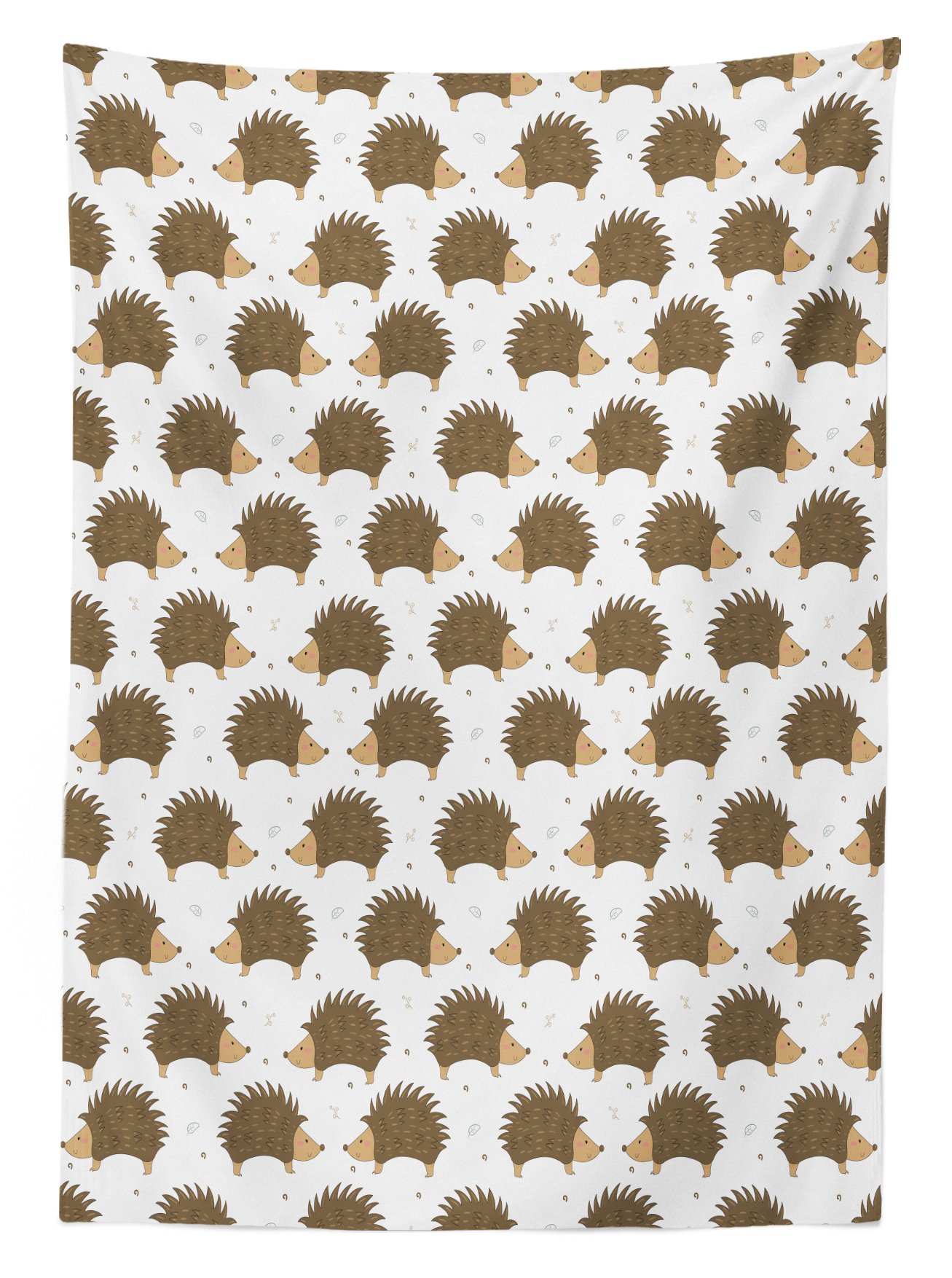 Ambesonne Hedgehog Print Outdoor Tablecloth - Cartoon Porcupine Design with Swirls & Leaves - Washable Picnic Table Cover 58x84 Inches - Caramel Pale Brown & White - Perfect for Garden Parties, BBQs & Outdoor Dining