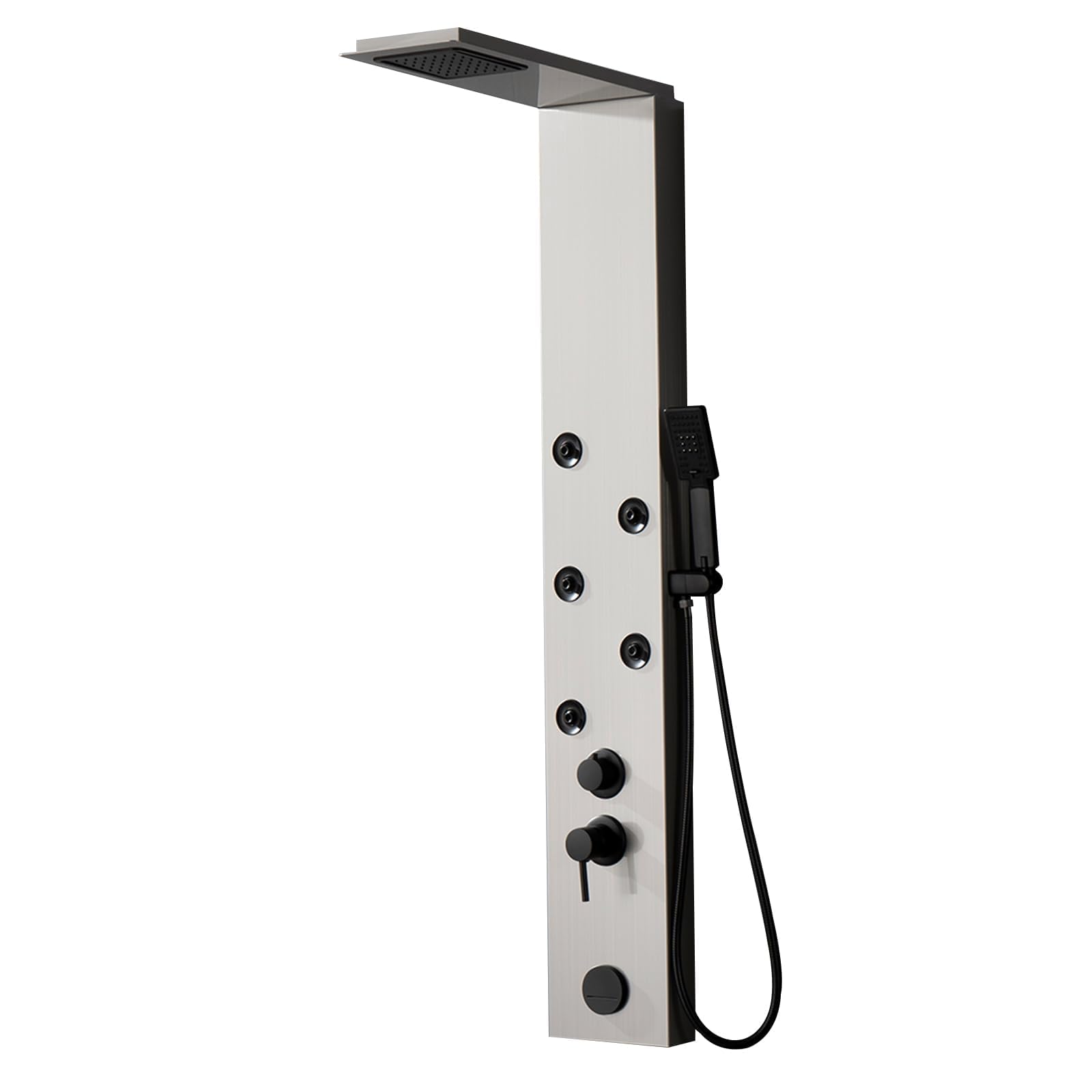 Premium Stainless Steel Shower Panel Tower System with Rainfall Shower Head, 5 Adjustable Body Jets, Handheld Spray & Tub Spout in Brushed Nickel - Perfect for Spa-Like Bathroom Upgrades & Luxury Home Renovations