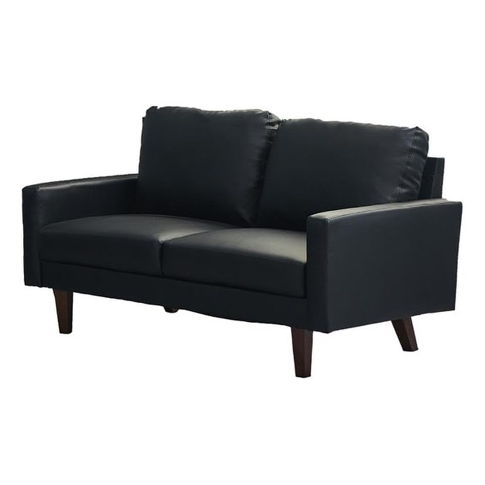 Aneley Black Faux Leather Loveseat for Living Room - Modern Sofa for Small Spaces, Home Decor, Apartment, and Office Use
