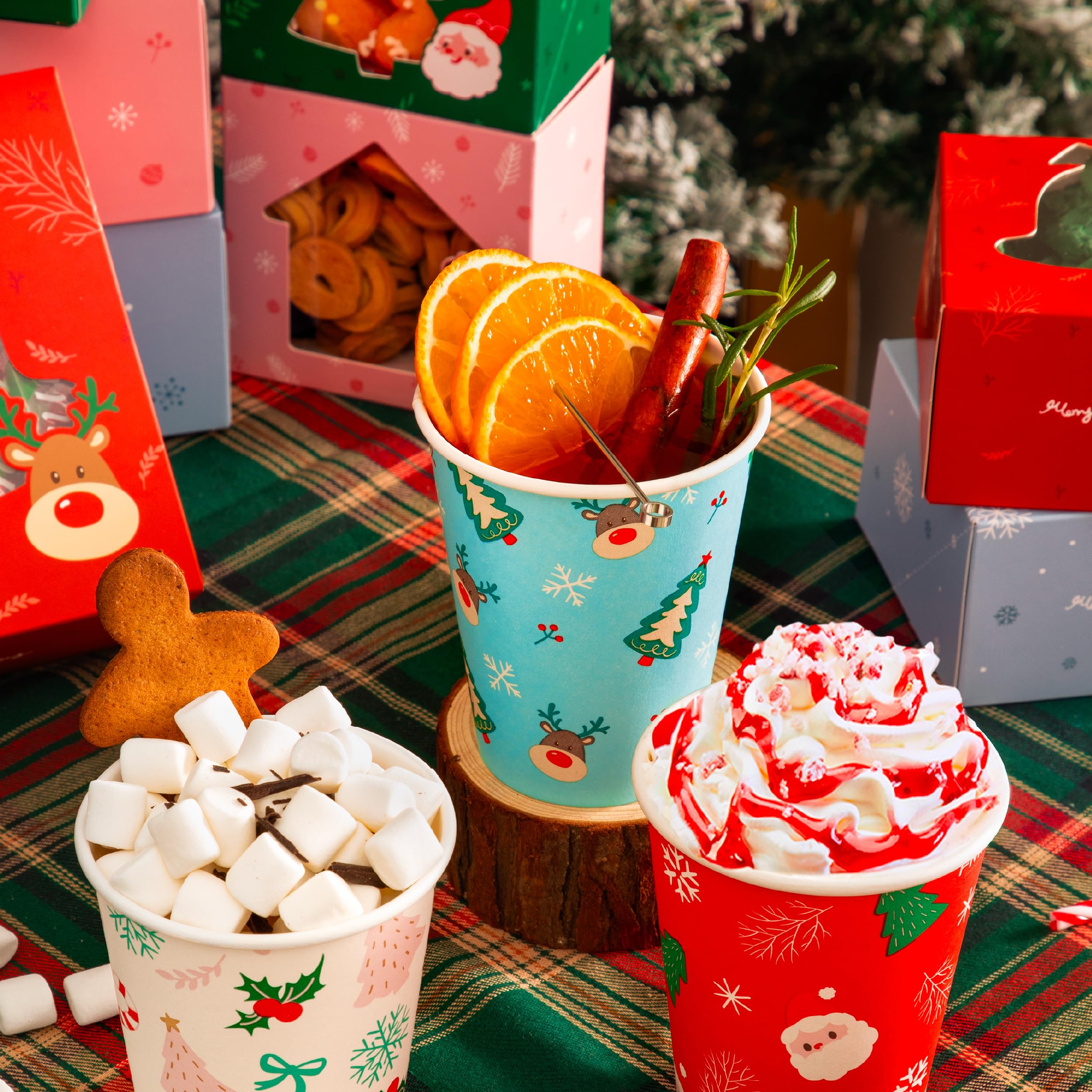 50 Pack 8oz Christmas Disposable Paper Cups - Thickened Hot Beverage Cups for Coffee, Tea, Cocoa - Durable Xmas Party Cups for Kids & Adults - Perfect for Holiday Gatherings, Office Parties & Family Celebrations
