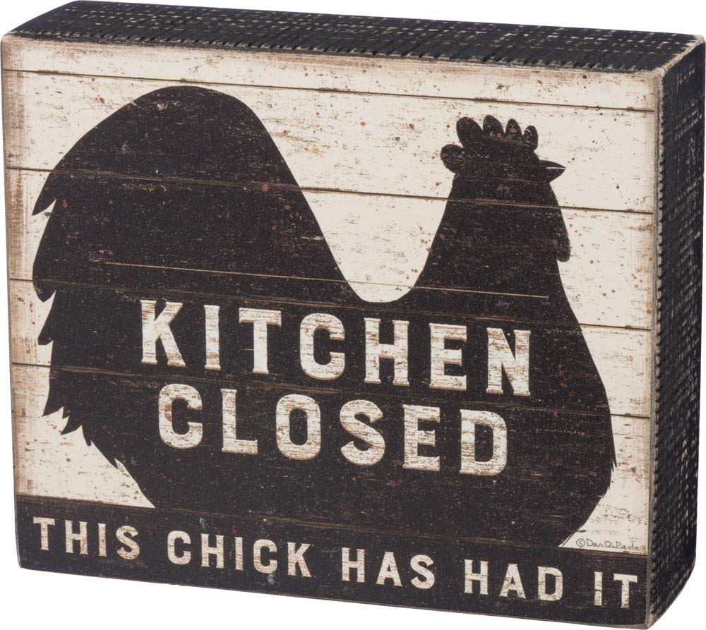 Primitives by Kathy 39386 Distressed Wooden Box Sign - 'Kitchen Closed' in Black - Rustic Farmhouse Decor for Kitchen, Cafe or Home Entryway
