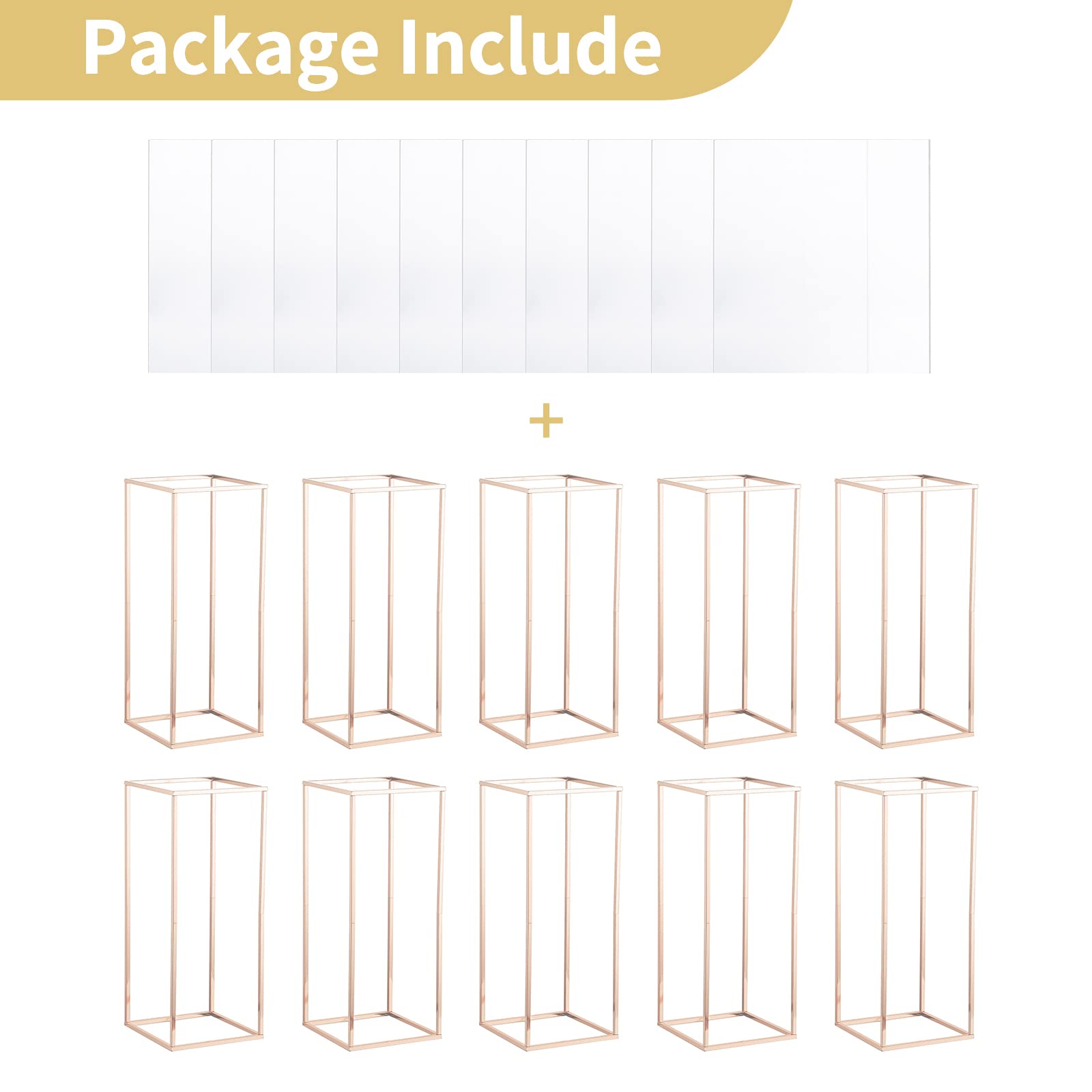 NUPTIO 10-Pack 23⅝ Inch Tall Gold Metal Vase Column Stands with Acrylic Panels - Elegant Wedding Centerpieces, Flower Stands for Table Decorations - Perfect for Weddings, Parties, Banquets & Special Events