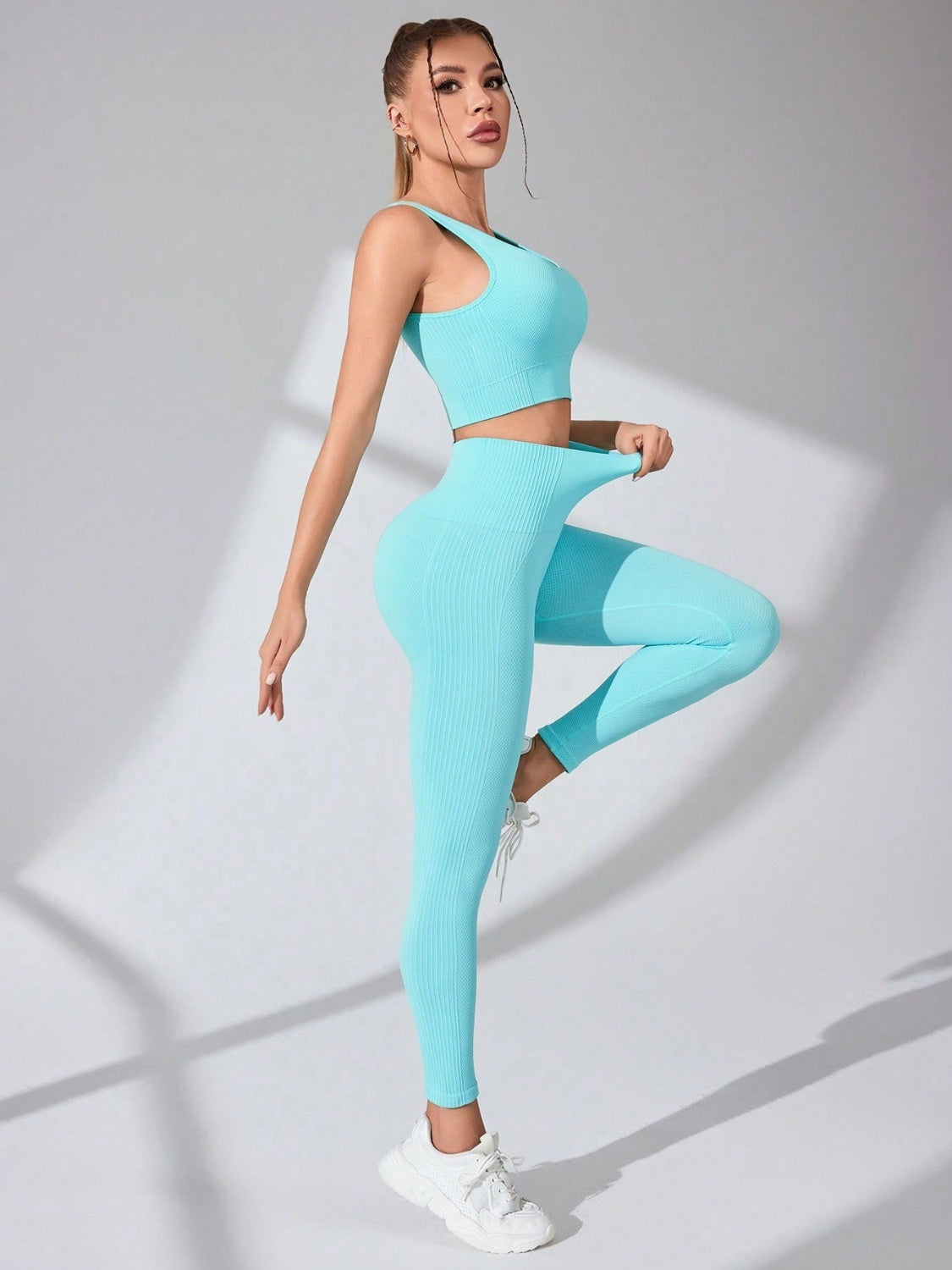 Women's Scoop Neck Wide Strap Activewear Set - Comfortable Workout Top & Yoga Pants for Gym, Running & Lounge Wear