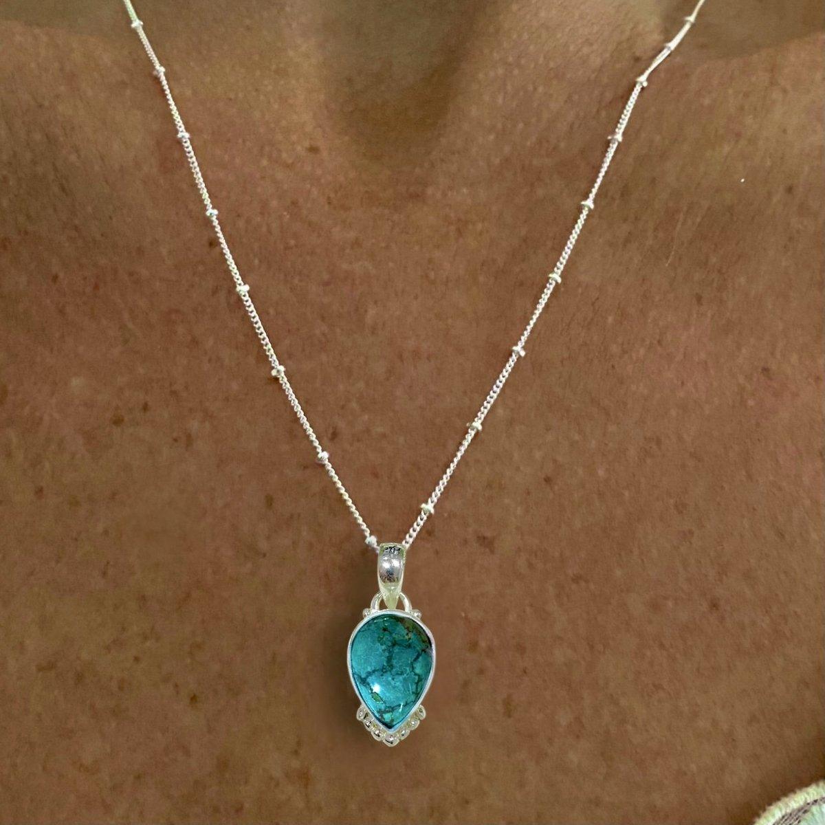 Laihas Peaceful Solitude Raindrop Turquoise Necklace - Handmade Sterling Silver Pendant with Natural Gemstone - Perfect for Meditation, Yoga & Spiritual Healing Jewelry