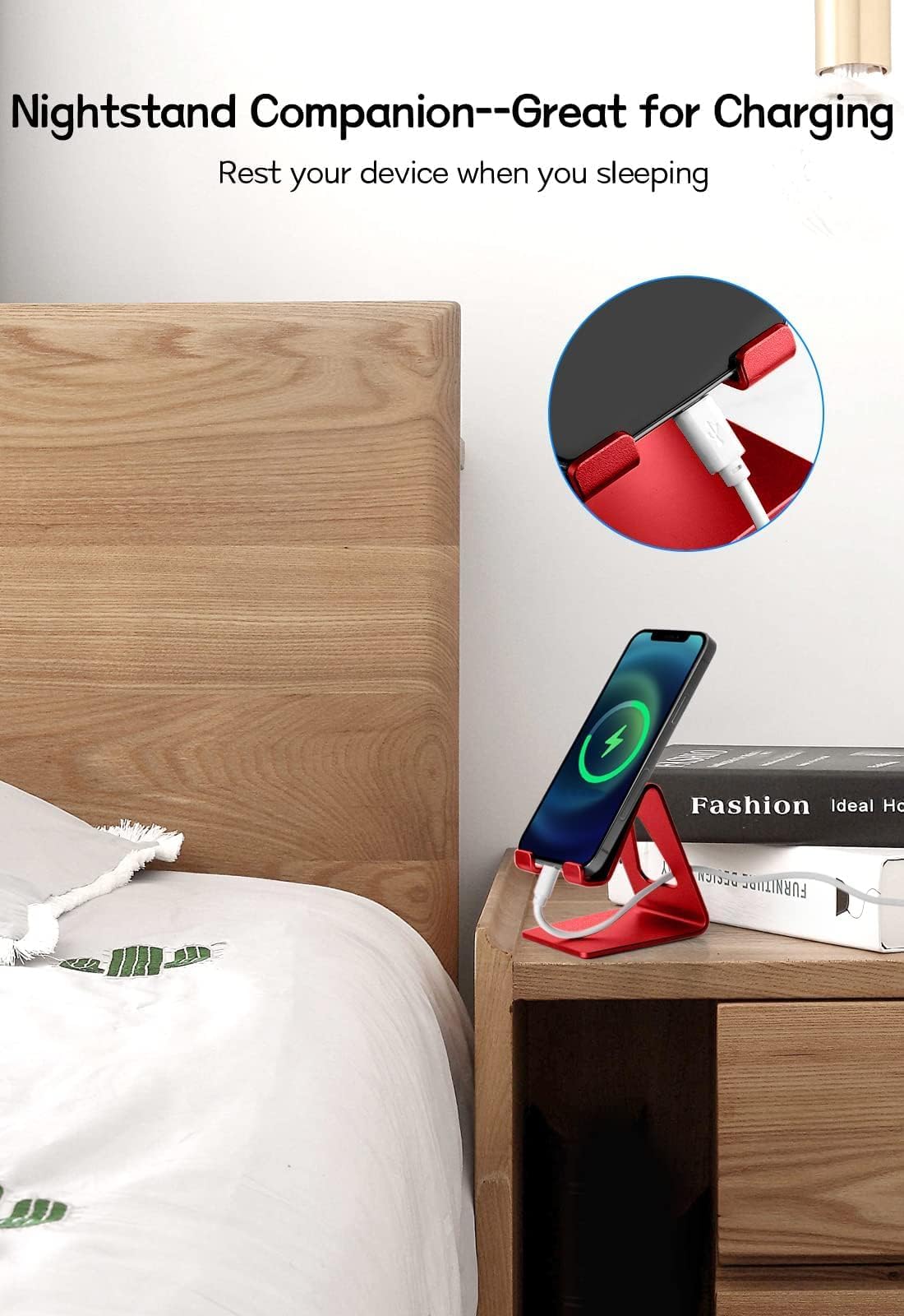 Aluminum Phone Stand Holder for Desk - Universal Mobile Phone Cradle Dock Compatible with iPhone 14/13/12/11/X/8/7/6/SE & Samsung Galaxy - Red - Perfect for Office, Home & Car Use