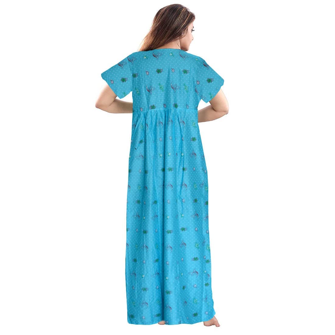 Women's 100% Cotton Indian Full-Length Nightgown - Soft Jaipuri Printed Sleepwear for Ladies (Pack of 2: Teal Blue & Green) | XL Size Night Dress for Comfortable Sleep & Lounge Wear