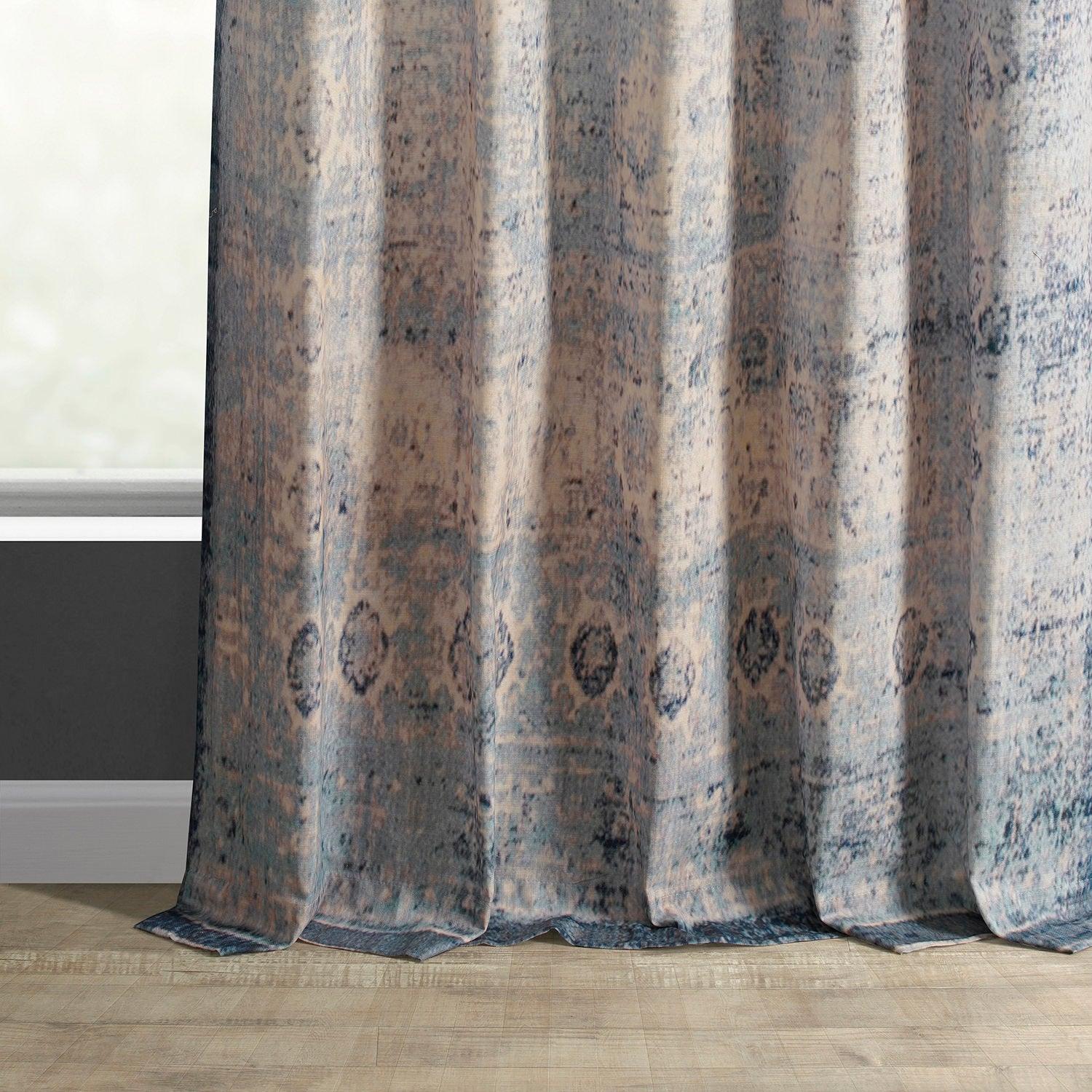 Beige Abstract Textured Printed Cotton Curtains for Living Room & Bedroom - Coastal Beach Style Window Drapes