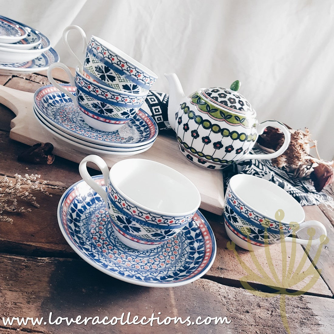 Awasaka Japan Blue Four Leaves Tea & Dinnerware Set - Premium Japanese Ceramic Tableware for Tea & Dining - Perfect for Home, Restaurants & Gifts