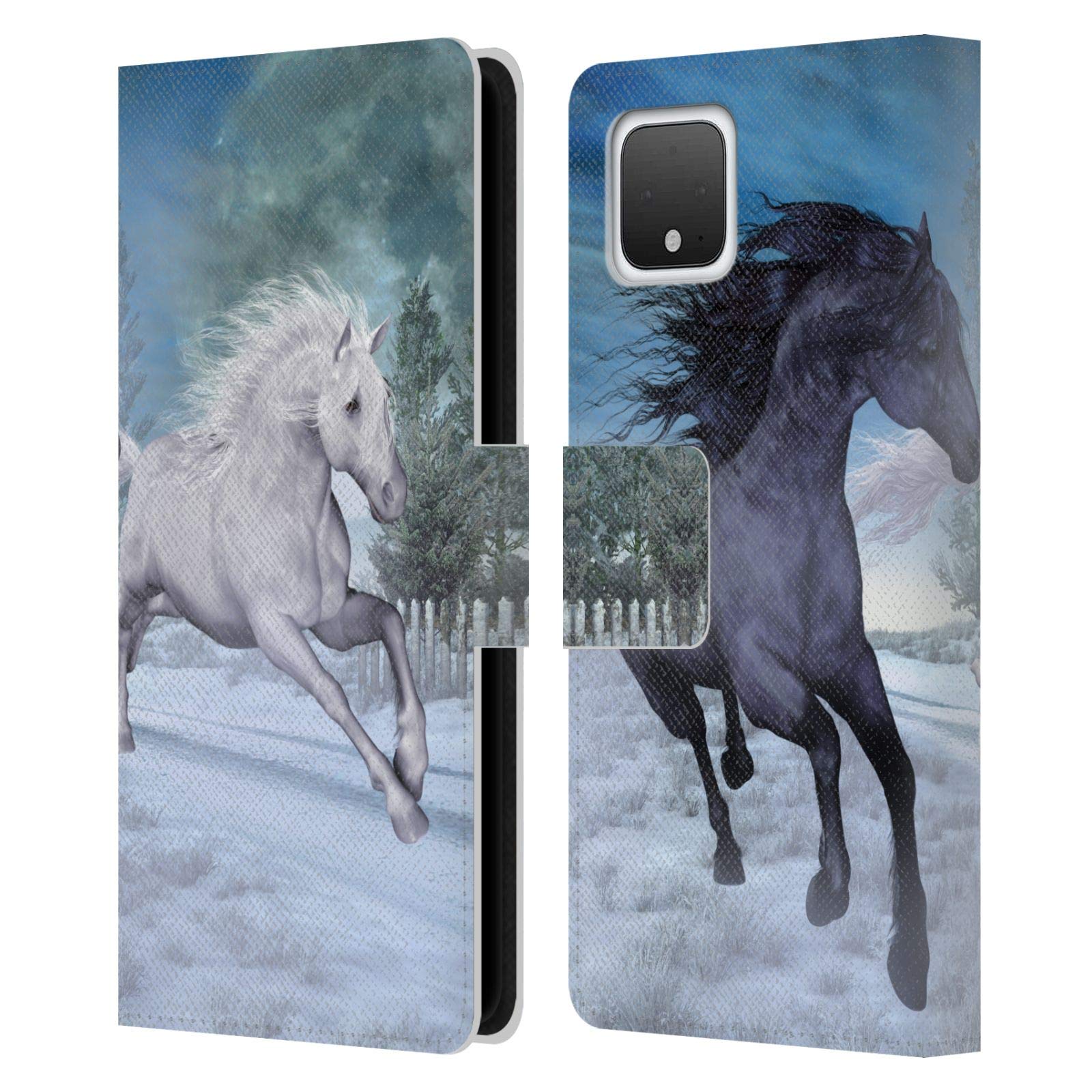 Simone Gatterwe Horses Leather Wallet Case for Google Pixel 4 - Snow Freedom Design for Travel & Work
