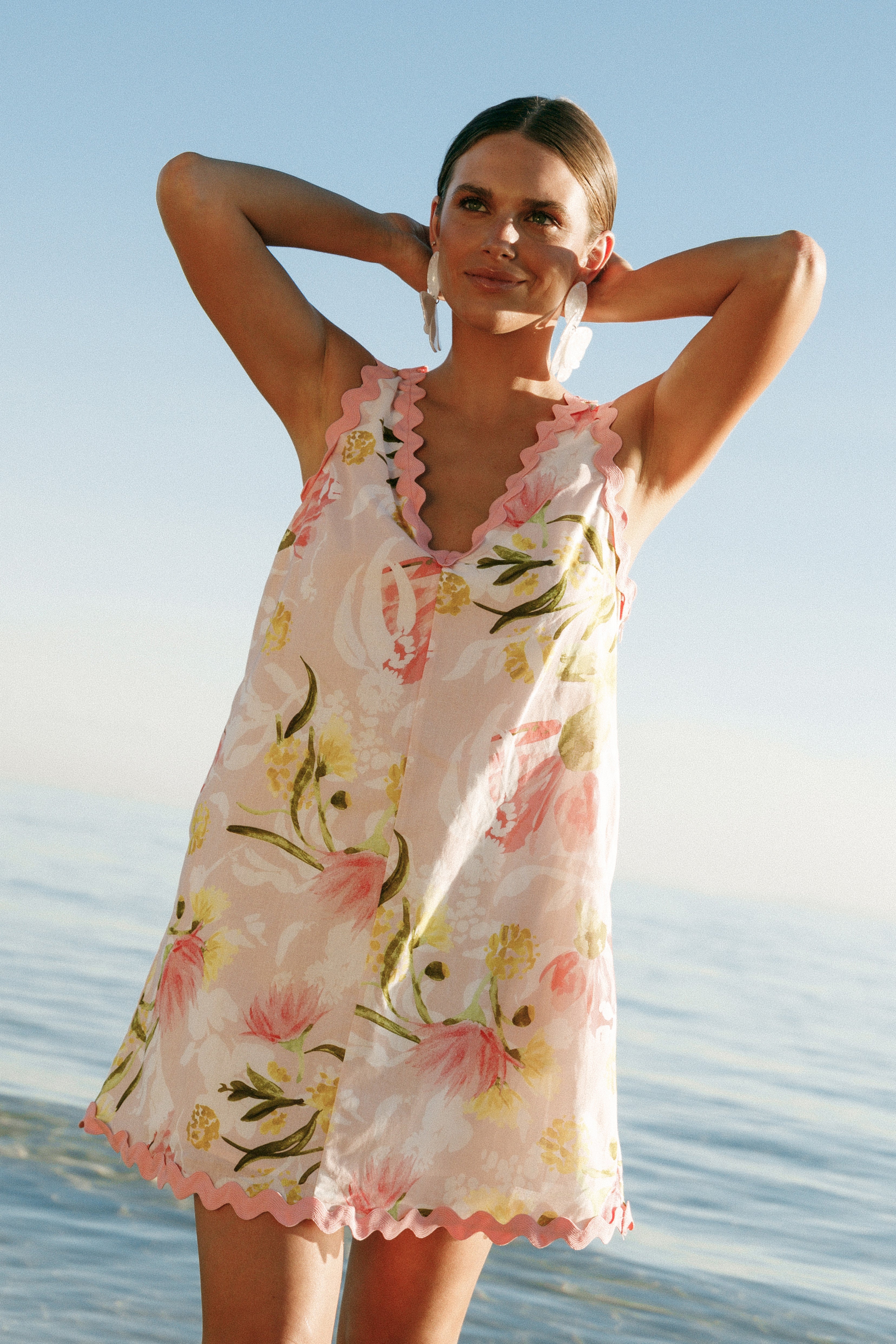 Calliope Mini Dress - Floral Acacia Blossom Print Summer Dress for Women | Perfect for Beach Vacations, Date Nights & Outdoor Parties