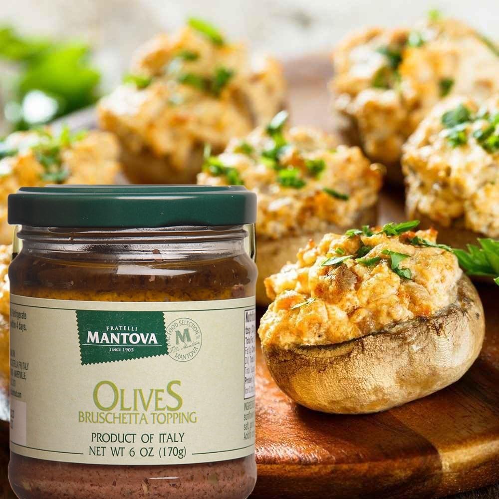 Mantova Premium Bruschetta Topping with Olives, 6 Ounce (Pack of 6) – Perfect for Italian Appetizers, Bread Spreads & Party Platters