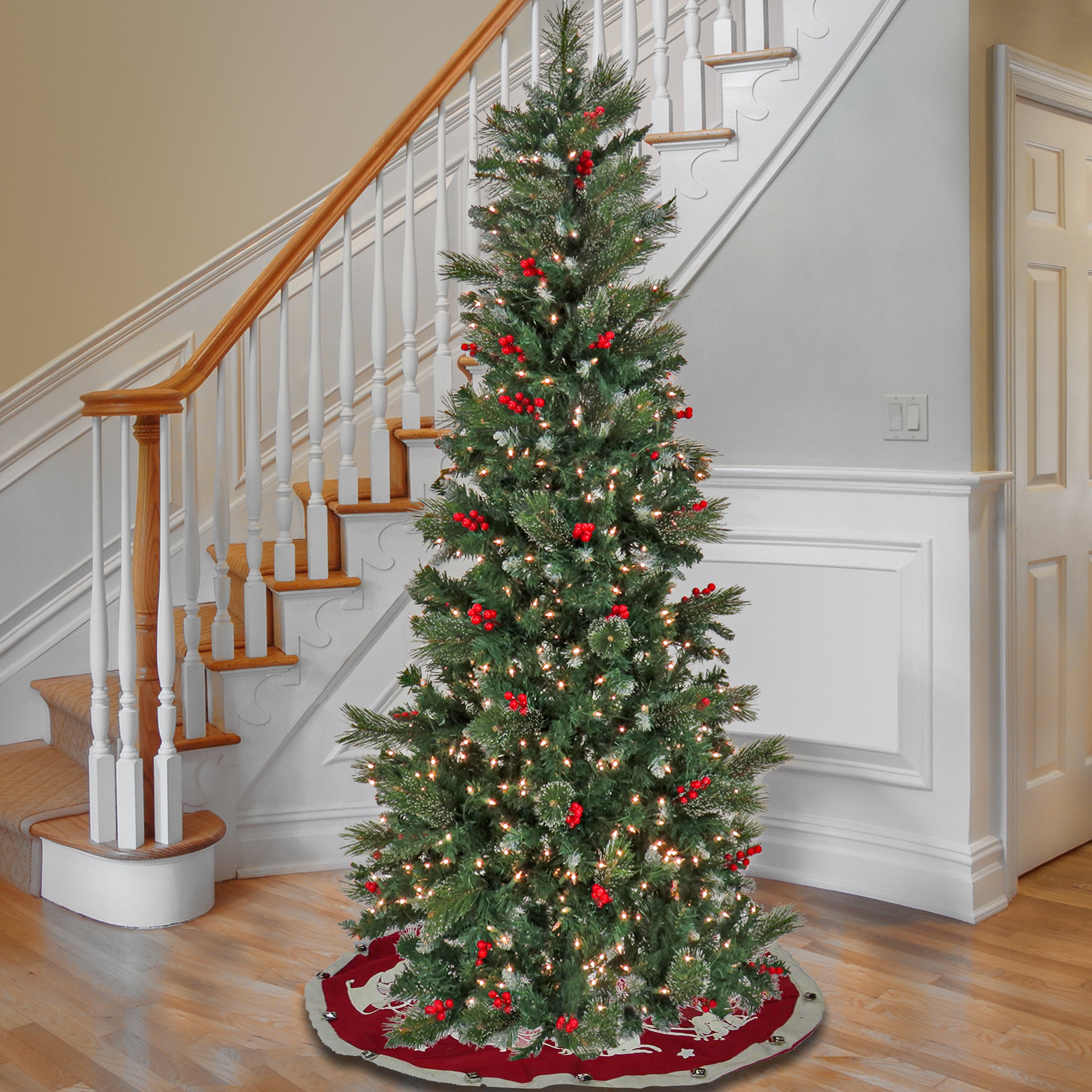 7.5 ft Pre-Lit Artificial Pencil Christmas Tree with Clear LED Lights - Slim Holiday Decor for Small Spaces, Apartments & Offices