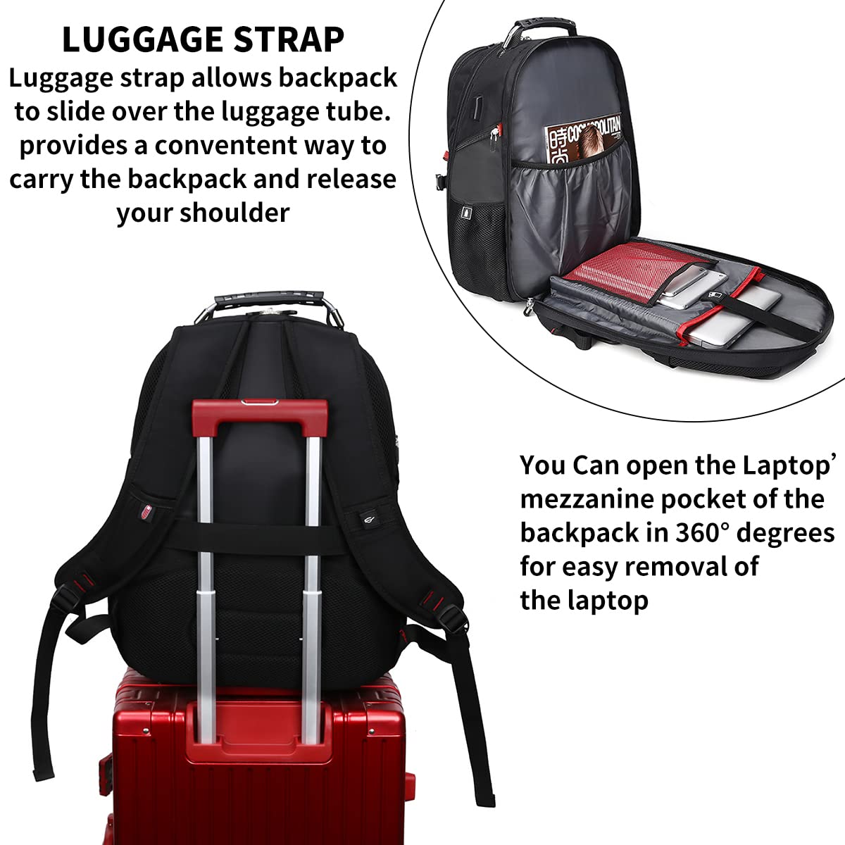 SHRRADOO 50L Extra Large Travel Laptop Backpack with USB Charging Port - Airline Approved Business Backpack for Men & Women - Fits 17 Inch Laptop - Perfect for College, High School, Work & Business Travel