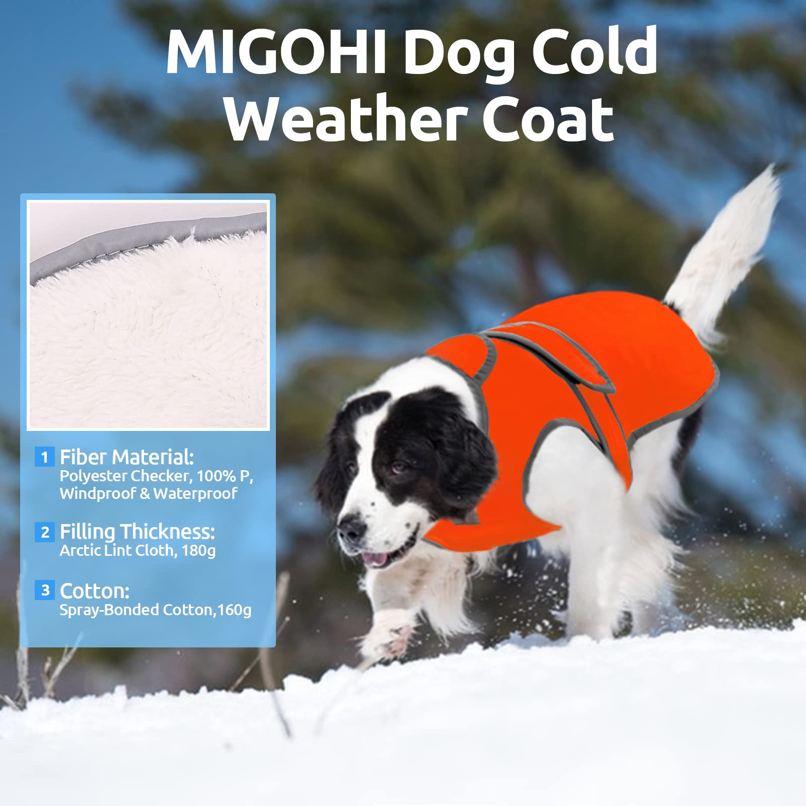 MIGOHI Reflective Dog Coat - Cold Weather Warm Waterproof Windproof Reversible Fleece Lined Dog Jacket for Small Medium Large Dogs - Perfect for Winter Walks, Snow Adventures & Nighttime Safety
