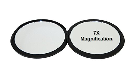 Jessy 7X/1X Travel Mirror - 4 Inch Compact Glass Makeup Mirror with 180° Rotation, 7X Magnification & Regular View - Perfect for Travel, Home & Office Use - Black