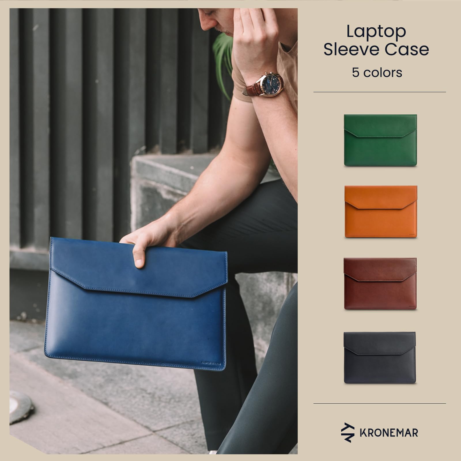 14 Inch Genuine Full-Grain Leather Laptop Sleeve Case for MacBook Pro 14