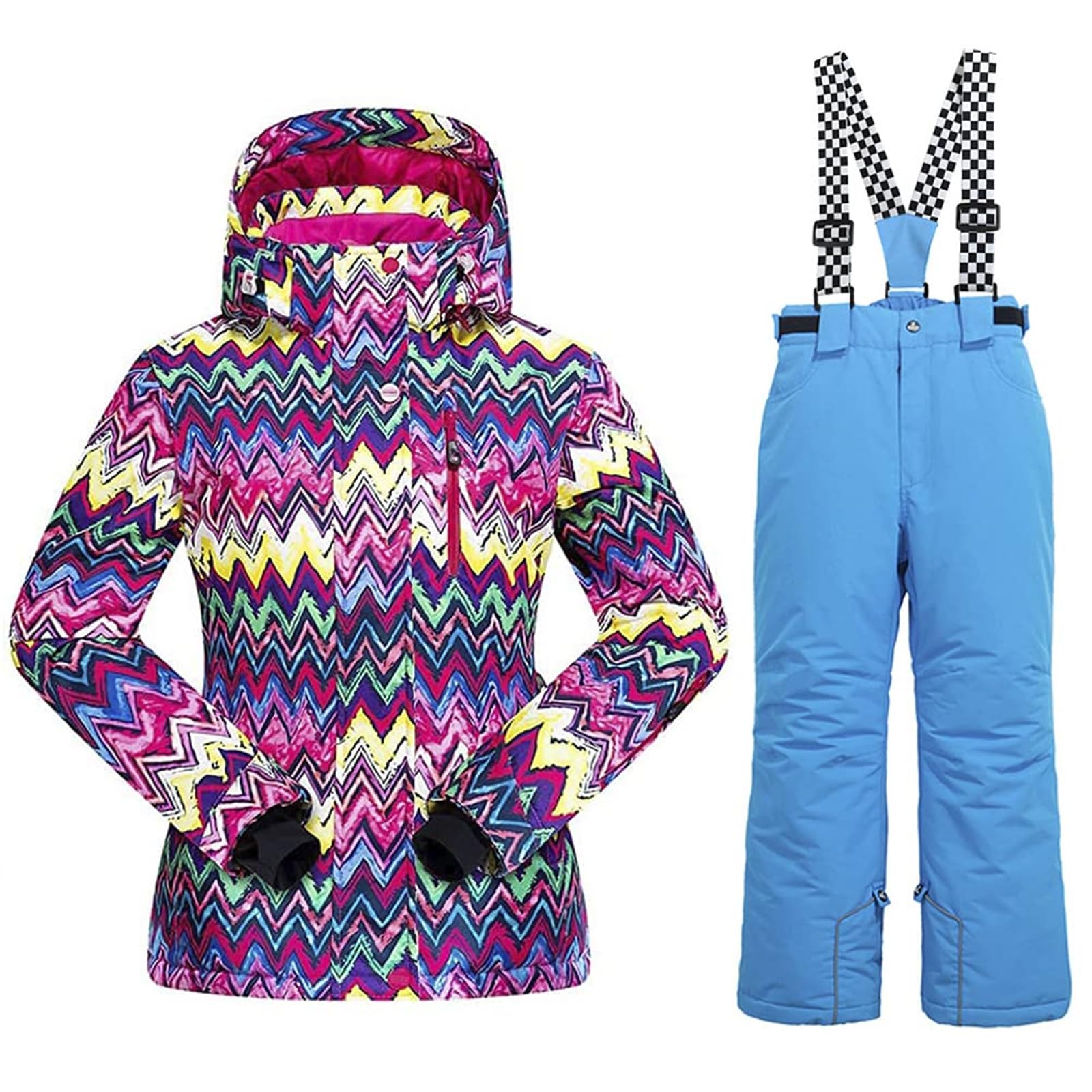 WOWULOVELY Girls' Thick Warm Snowsuit Set - Hooded Ski Jacket & Pants 2-Piece Winter Outfit for Skiing, Snowboarding & Outdoor Play