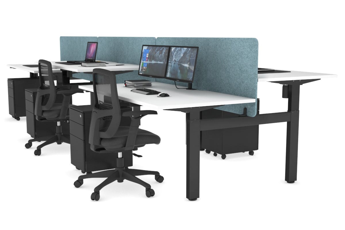 Adjustable 6-Person H Bench Workstation with Black Frame [1400L x 700W] - Perfect for Office, Conference Room, or Collaborative Workspace