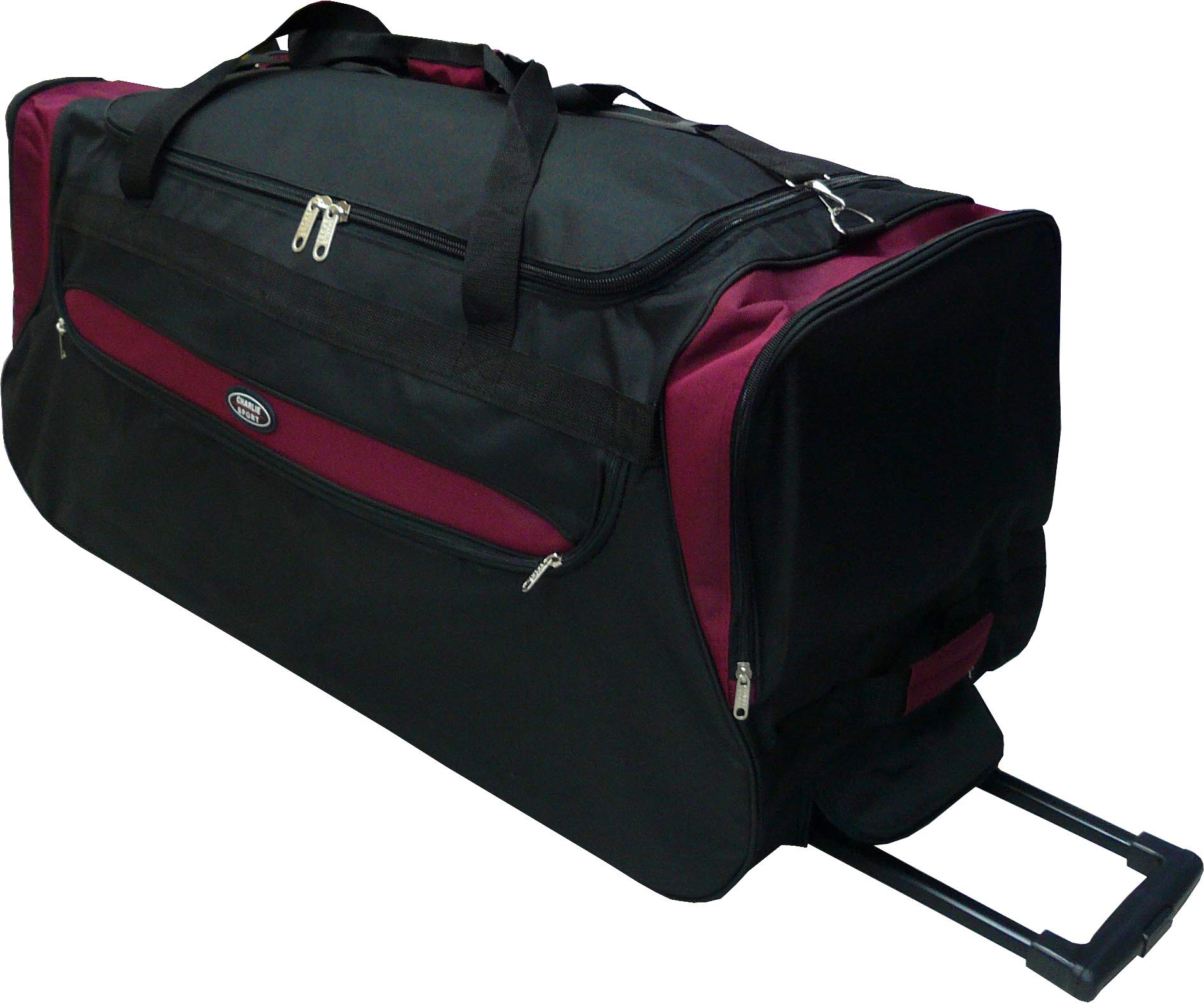 30-Inch Rolling Duffle Bag for Travel - Black & Burgundy Luggage with Wheels | Perfect for Airplane Carry-On, Gym, and Weekend Getaways