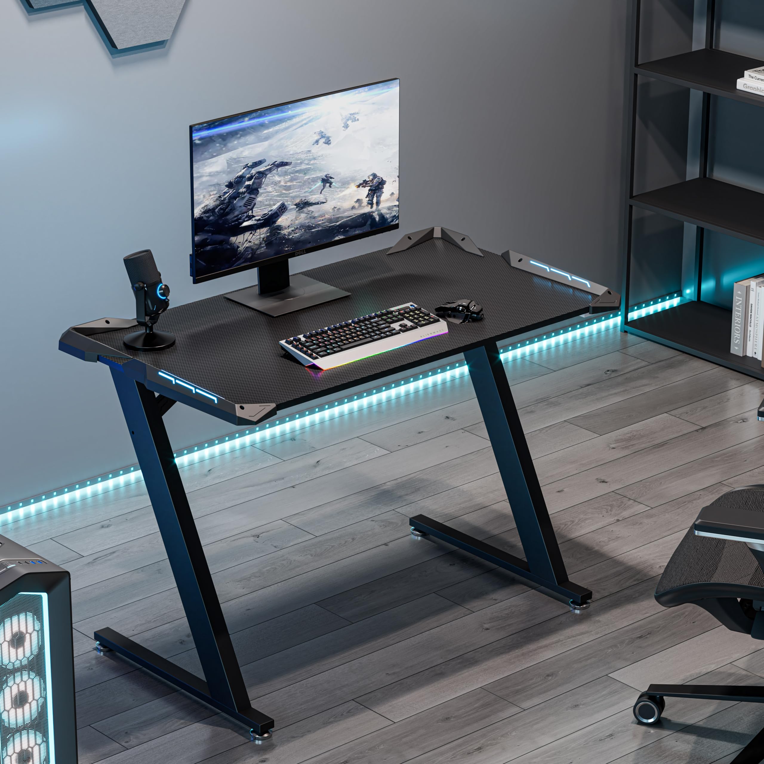 EUREKA ERGONOMIC Gaming Desk with LED Lights - 48 Inch RGB Computer Desk for Home Office, Small Gaming Table with Cable Management - Black | Perfect for PC Gaming Setup & Workstation