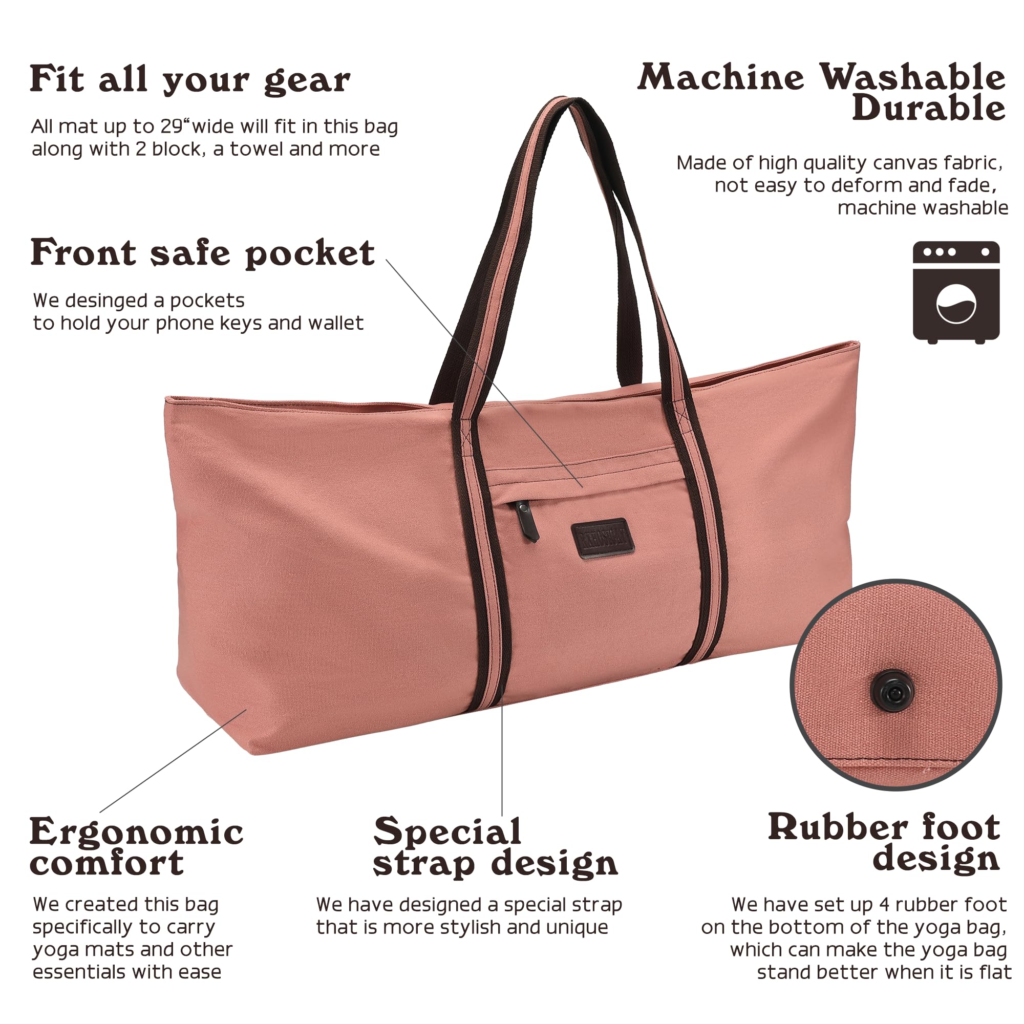 Extra Large Yoga Mat Tote Bag with Multi-Functional Storage Pockets - Full-Zip Gym Bag for Pilates, Sports & Yoga - Perfect for Gym, Travel & Workout Storage