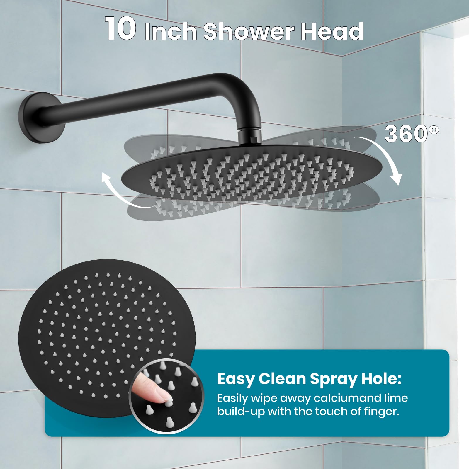 Gotonovo 10 Inch Round Rain Shower System - Wall Mounted Bathroom Mixer Combo Set with High Pressure Shower Head, Rough-in Valve & Cylindrical Handheld in Matte Black - Perfect for Modern Bathroom Renovation and Spa-like Shower Experience