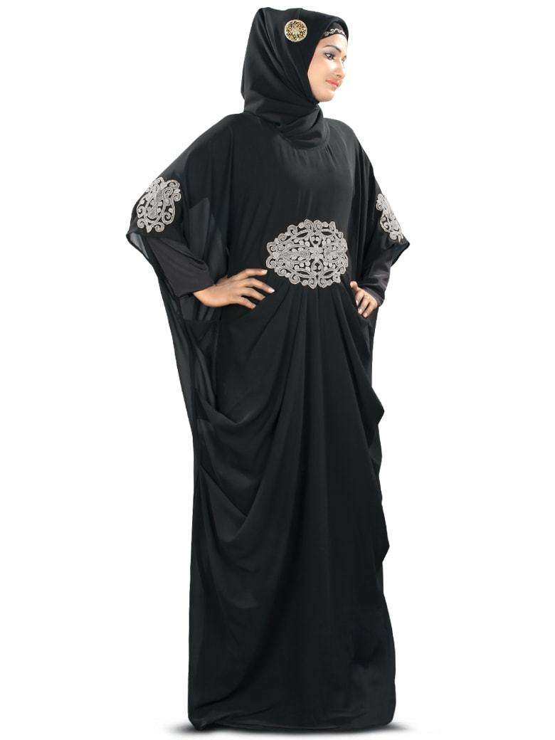 Amara Silver Embroidered Black Kaftan Dress for Women - Elegant Boho Maxi Dress for Beach, Party & Special Occasions