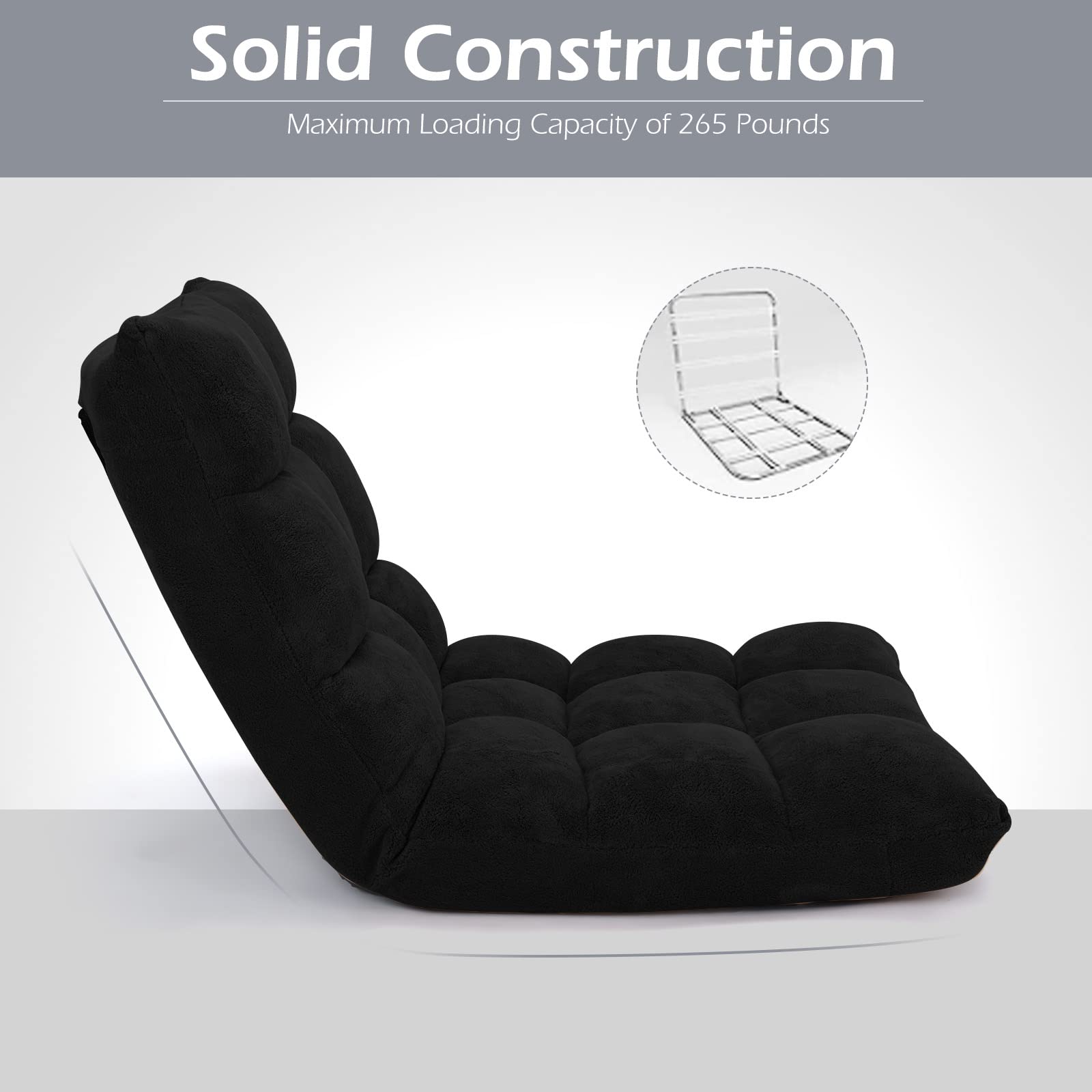 COSTWAY Adjustable Gaming Chair with Lumbar Support - Ergonomic Video Game Chair for Adults & Kids - Alloy Steel Frame & Soft Coral Fleece - Perfect for Gaming, Reading & Living Room Relaxation - Black Recliner Lounge Chair