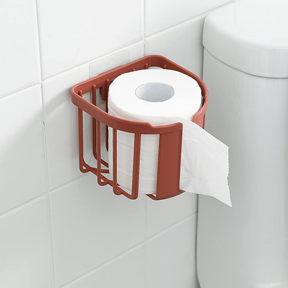 Wall Mounted Punch Free Tissue Holder - Self-Adhesive Bathroom Toilet Paper Organizer with Open Storage | Perfect for Small Bathrooms, RVs & Apartments