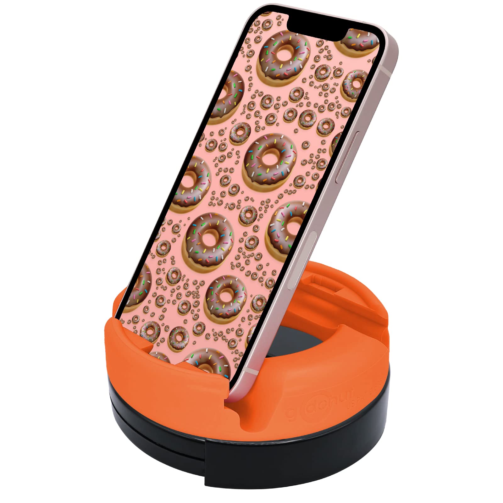 GoDonut 360° Swivel Phone Stand & Tablet Holder - Adjustable Desk Organizer for iPhone, iPad, Kindle, Most Smartphones - Orange (Perfect for Work, Study, Watching Videos)